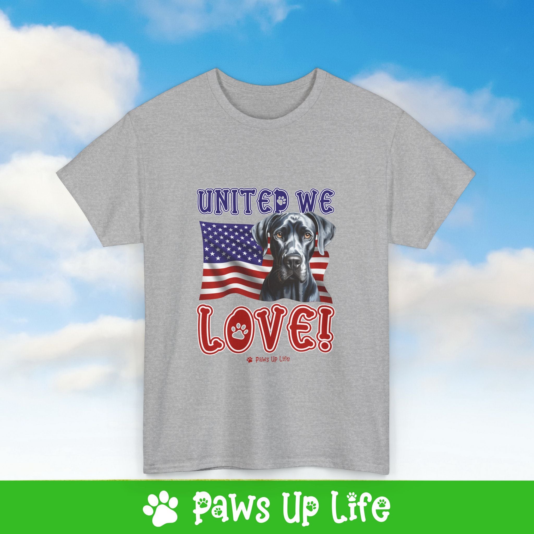 Great Dane Dog United We Love Dog Tee, Shirt, Unisex Pet Lover Gift, Dog Mom Dad Tshirt, Animal Rescue Advocate, Cute Puppy Graphic Top Classic Collar | Paws Up Life, LLC