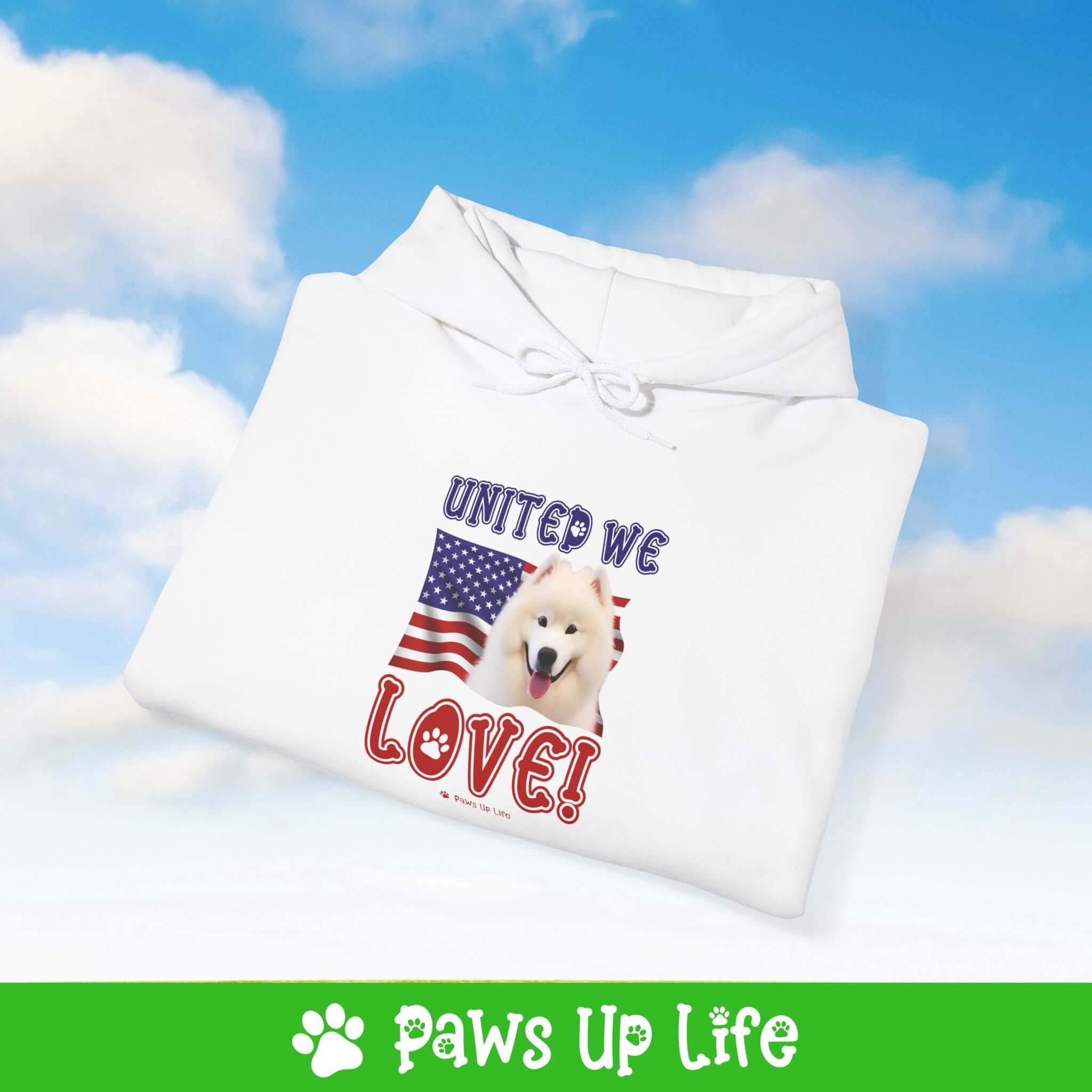 "United We Love" Samoyed Hoodie – Fun Dog Lover Design | Cozy 50/50 Blend Unisex Sweater, Perfect Gift for Pet Lovers!