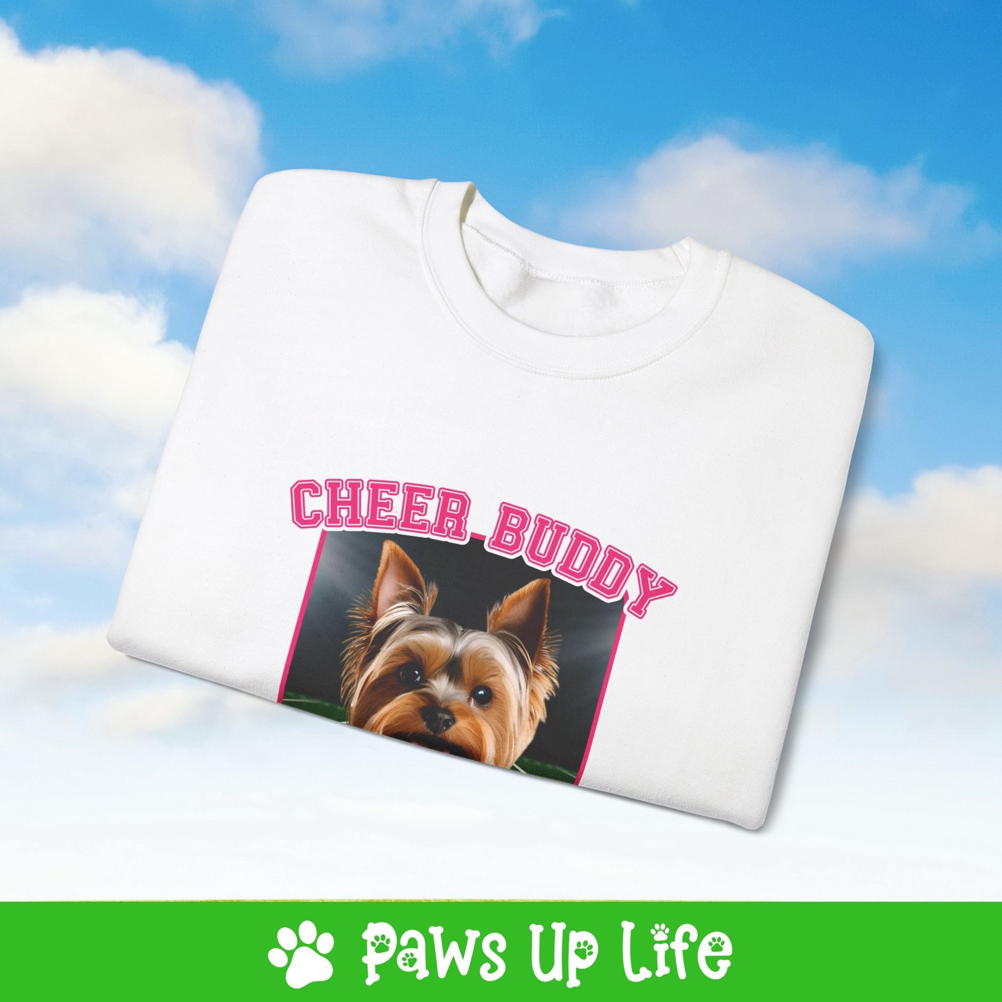 Yorkshire Terrier Football Cheer Buddy Cheerleading Dog Crewneck Sweatshirt, Unisex Gift for Animal Lovers, Dog Mom Dad Sweatshirt, Cute Dog Lover Apparel, Fun Pet | Paws Up Life, LLC