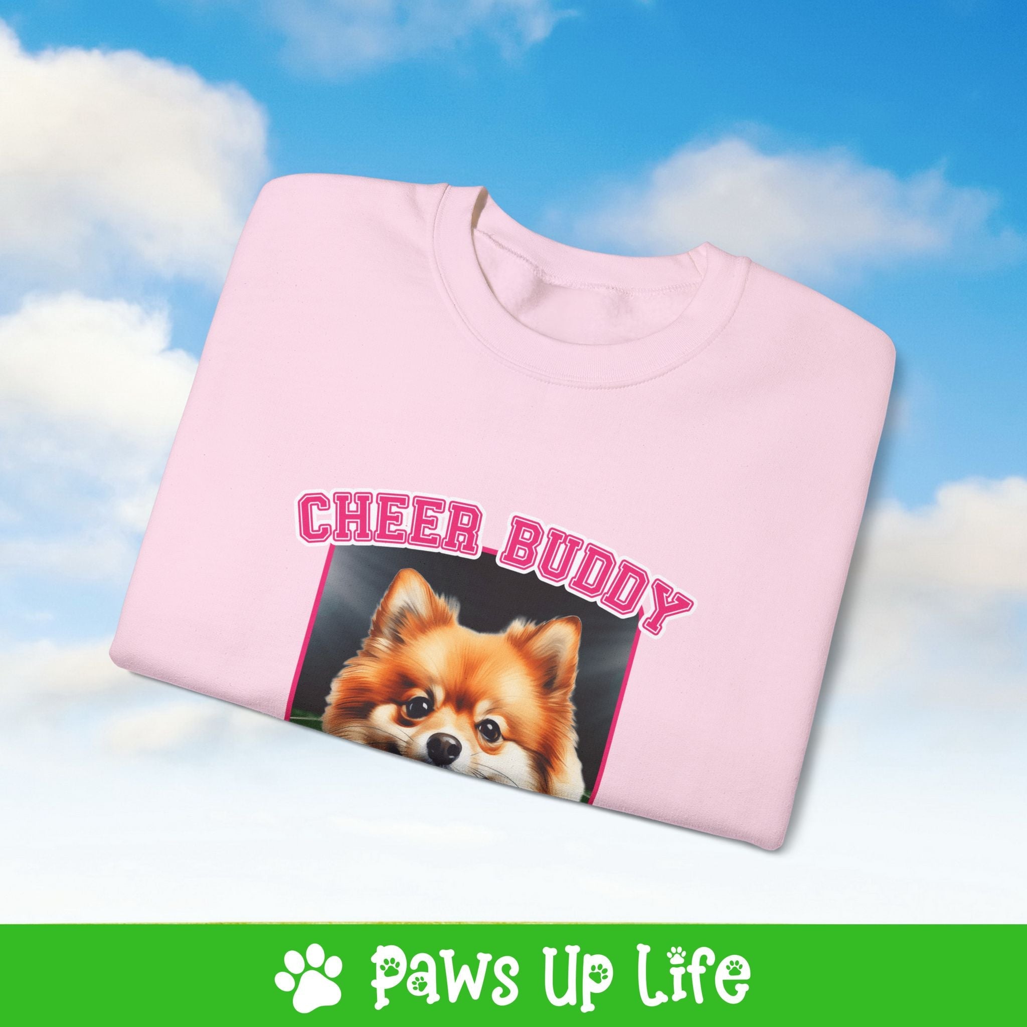 Pomeranian Football Cheer Buddy Cheerleading Dog Crewneck Sweatshirt, Unisex Gift for Animal Lovers, Dog Mom Dad Sweatshirt, Cute Dog Lover Apparel, Fun Pet | Paws Up Life, LLC