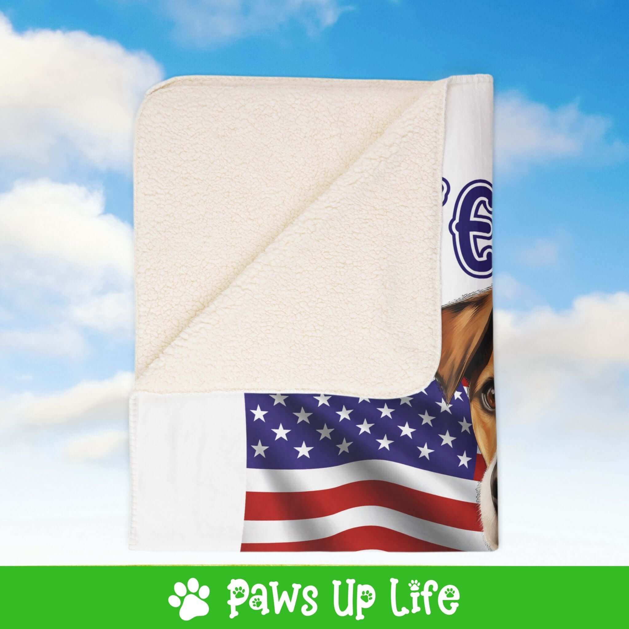 "United We Love" Russell Terrier Patriotic Fleece Sherpa Blanket - Perfect for Snuggling and Cozy Napping