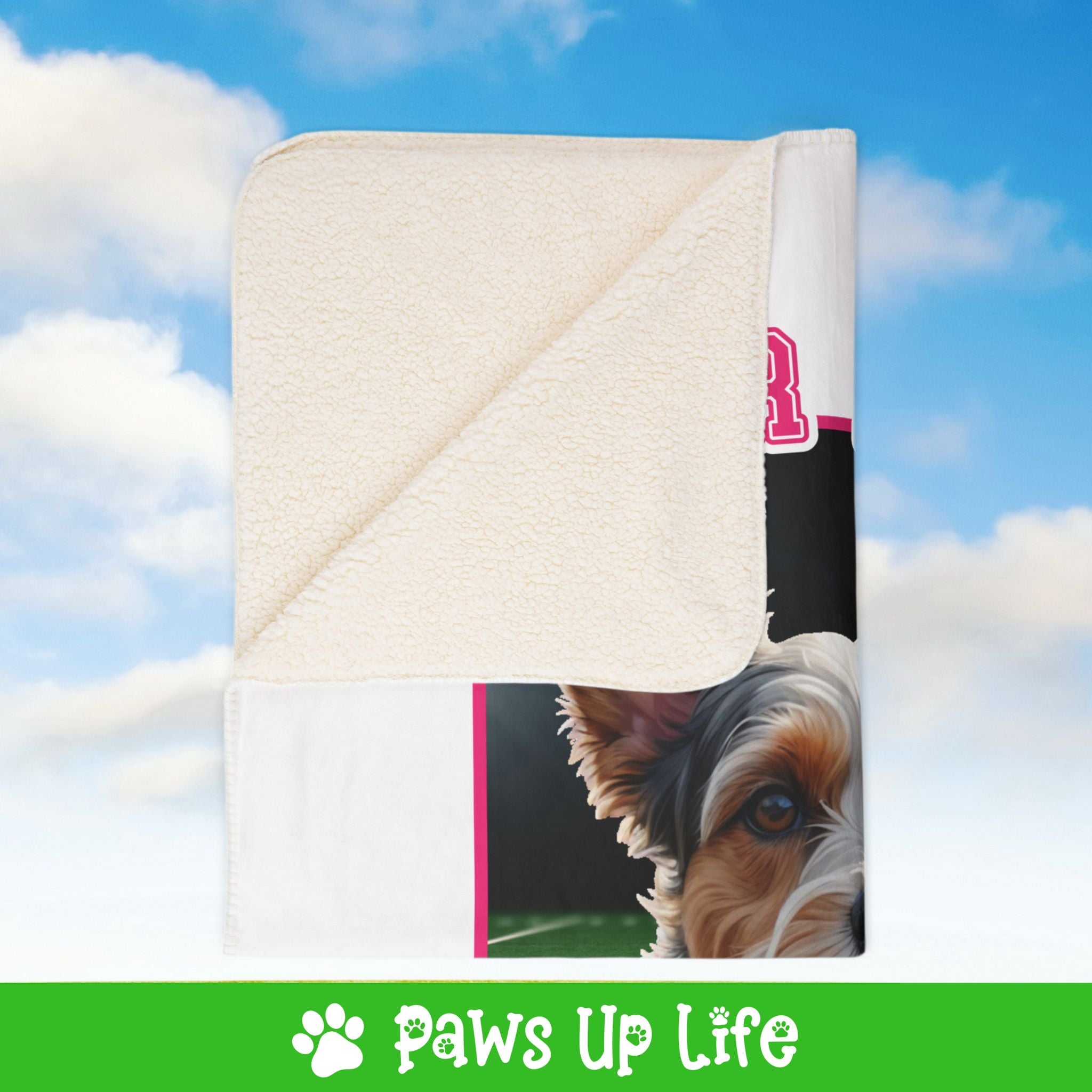 Biewer Terrier Football Cheer Buddy Cheerleading Dog Fleece Sherpa Blanket - Perfect for Snuggling and Cozy Napping | Paws Up Life, LLC