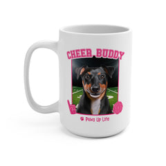 Black Russell Terrier Football Cheer Buddy Cheerleading Dog 15oz Large Coffee Mug Ceramic Drinkware Tea Washable | Paws Up Life, LLC