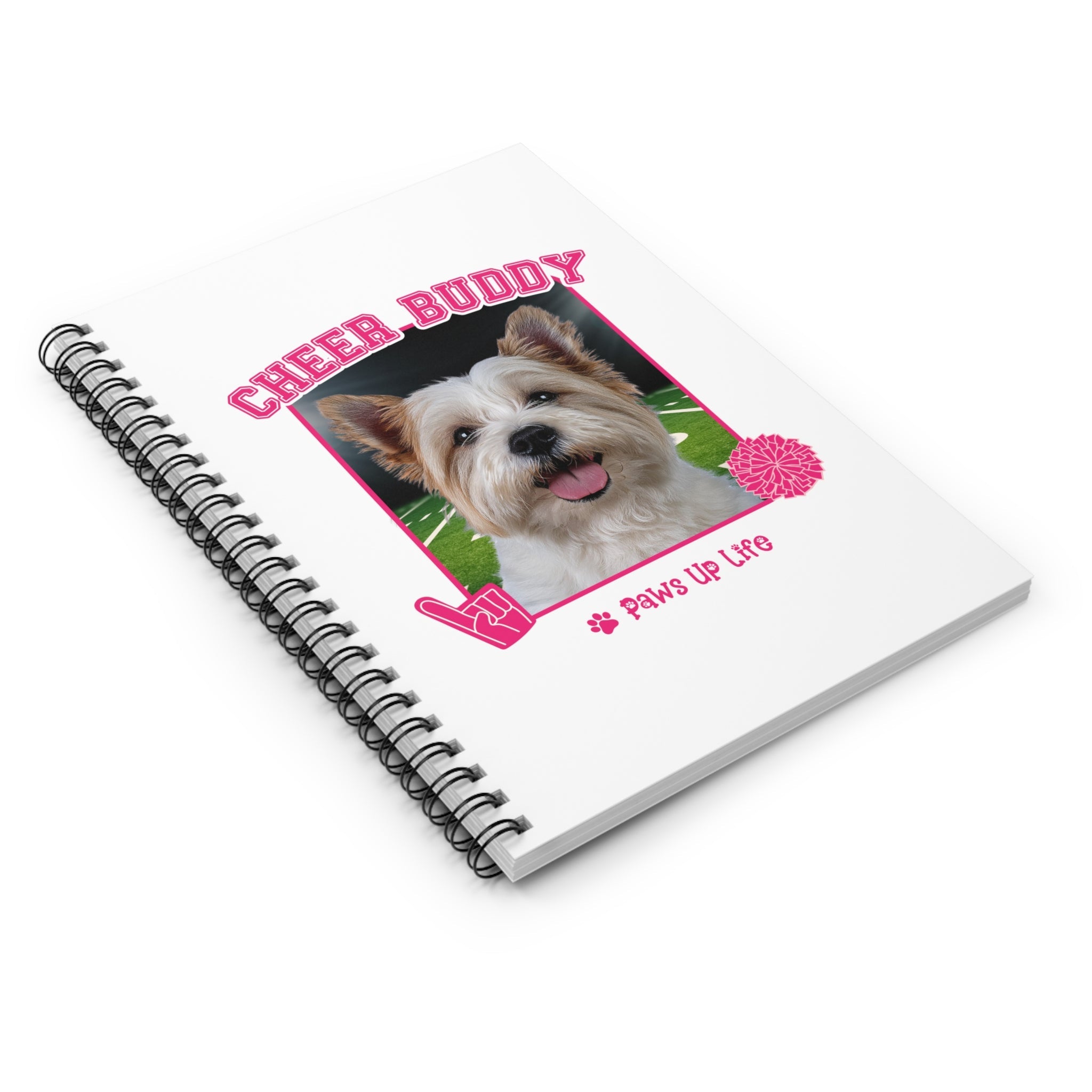 White Norfolk Terrier Football Cheer Buddy Cheerleading Dog Spiral Notebook for Office and Home - Ruled Line | Paws Up Life, LLC