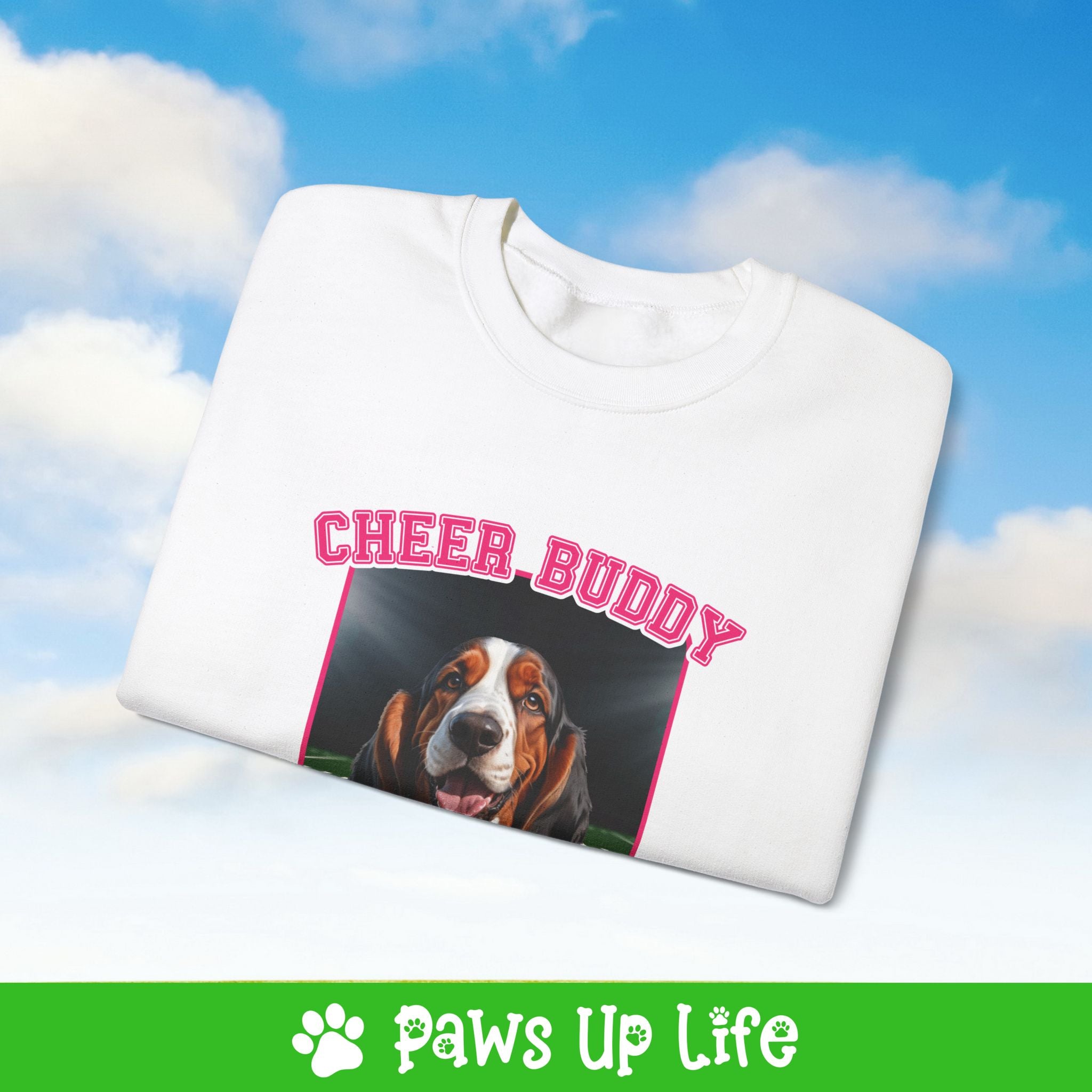 Bassett Hound Cheer Buddy Cheerleading Dog Crewneck Sweatshirt, Unisex Gift for Animal Lovers, Dog Mom Dad Sweatshirt, Cute Dog Lover Apparel, Fun Pet | Paws Up Life, LLC