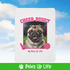 Pug Football Cheer Buddy Cheerleading Dog Fleece Sherpa Blanket - Perfect for Snuggling and Cozy Napping | Paws Up Life, LLC