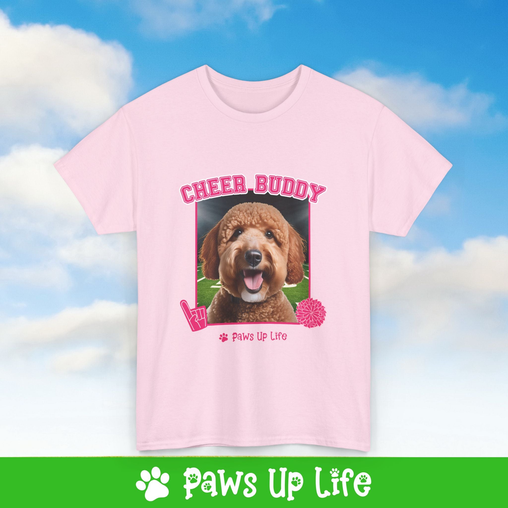 Groodle Football Cheer Buddy Cheerleading Dog Tee, Shirt, Unisex Pet Lover Gift, Dog Mom Dad Tshirt, Animal Rescue Advocate, Cute Puppy Graphic Top Classic Collar | Paws Up Life, LLC