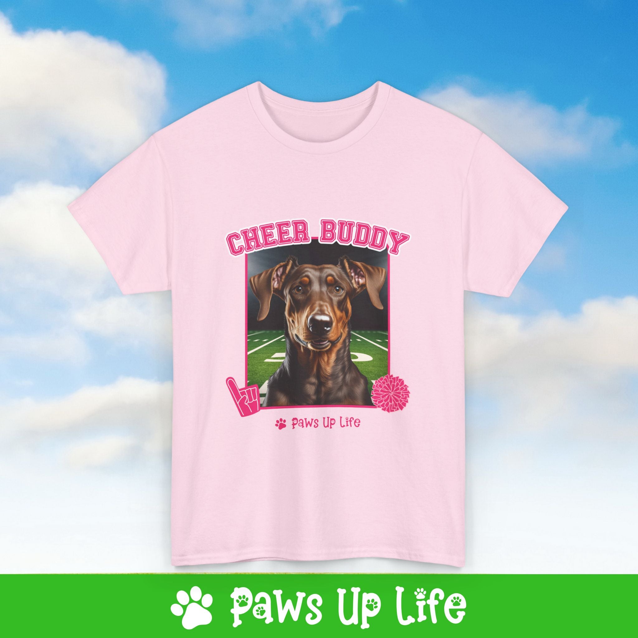 Doberman Pinscher Football Cheer Buddy Cheerleading Dog Tee, Shirt, Unisex Pet Lover Gift, Dog Mom Dad Tshirt, Animal Rescue Advocate, Cute Puppy Graphic Top Classic Collar | Paws Up Life, LLC