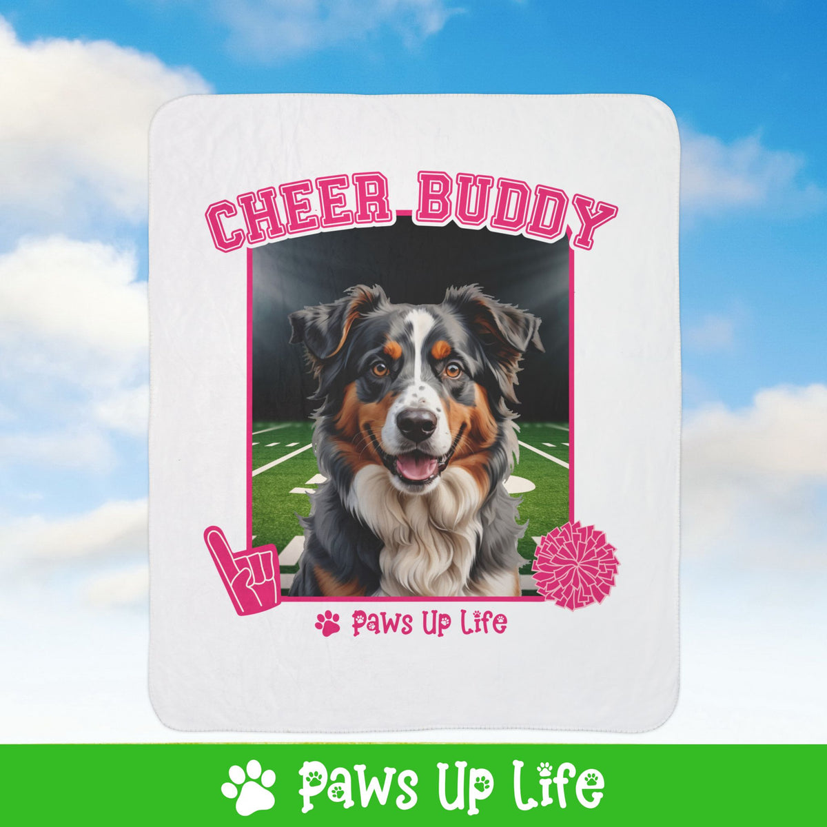 Australian Shepherd Cheer Buddy Cheerleading Dog Fleece Sherpa Blanket - Perfect for Snuggling and Cozy Napping