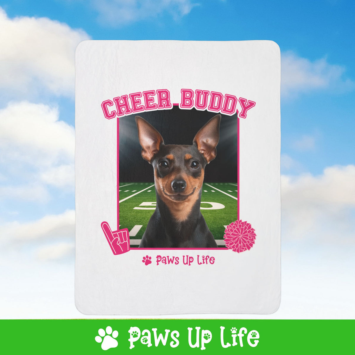 Miniature Pinscher Football Cheer Buddy Cheerleading Dog Fleece Sherpa Blanket - Perfect for Snuggling and Cozy Napping | Paws Up Life, LLC