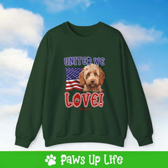 "United We Love" Spoodle Dog Crewneck Sweatshirt – Patriotic Dog Lover Gift, Unisex Apparel for Proud Dog Moms & Dads | Paws Up Life, LLC