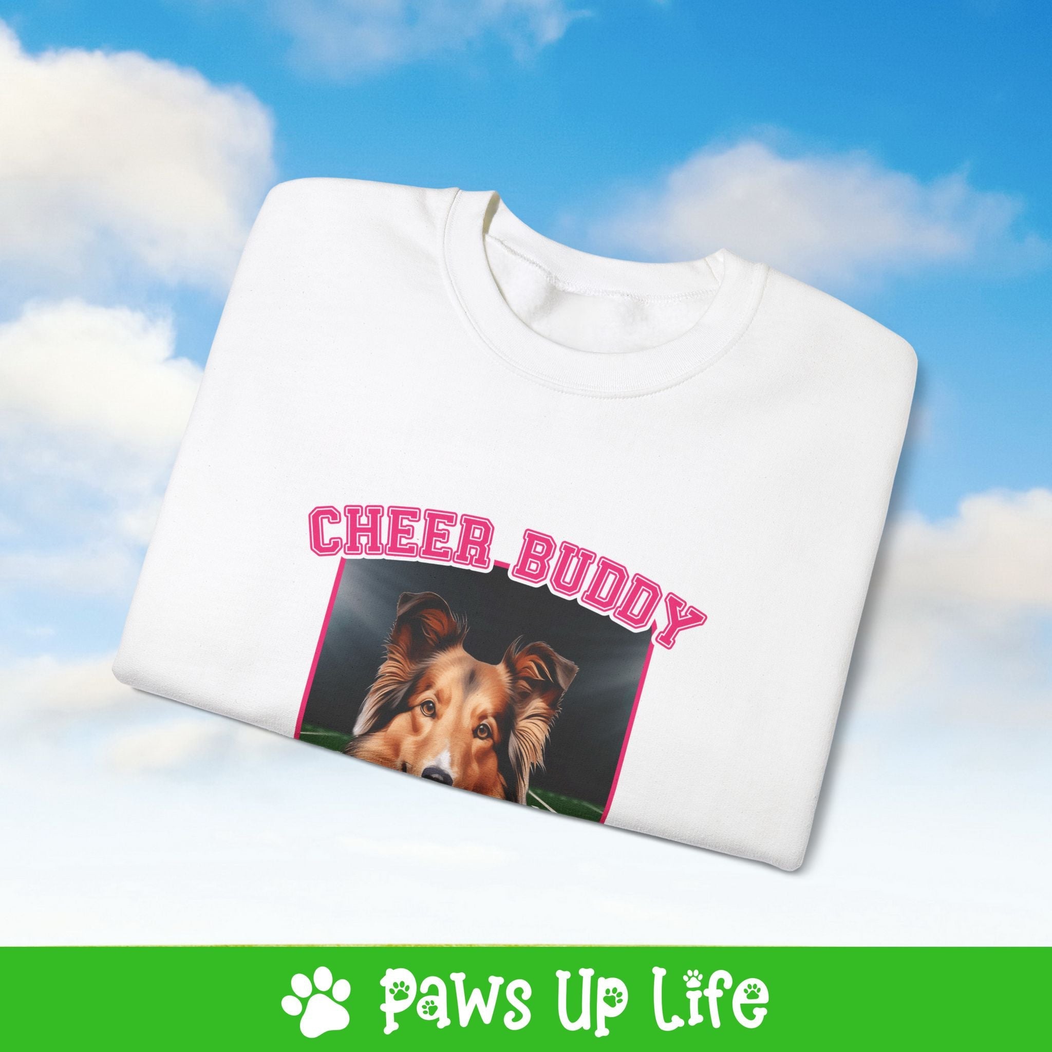 Shetland Sheepdog Football Cheer Buddy Cheerleading Dog Crewneck Sweatshirt, Unisex Gift for Animal Lovers, Dog Mom Dad Sweatshirt, Cute Dog Lover Apparel, Fun Pet | Paws Up Life, LLC