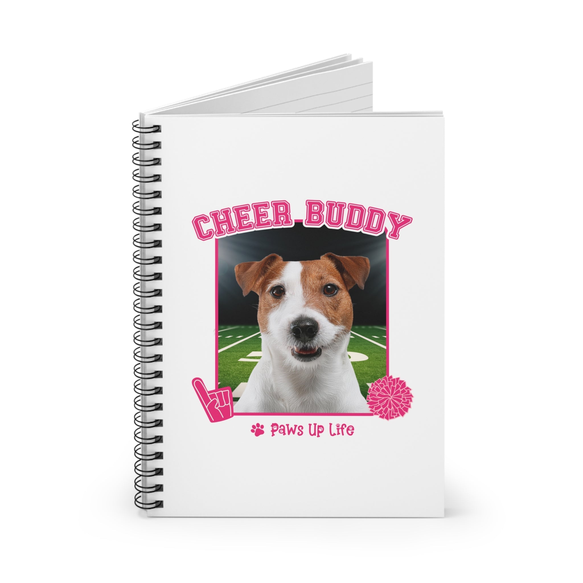 White Russell Terrier Football Cheer Buddy Cheerleading Dog Spiral Notebook for Office and Home - Ruled Line | Paws Up Life, LLC