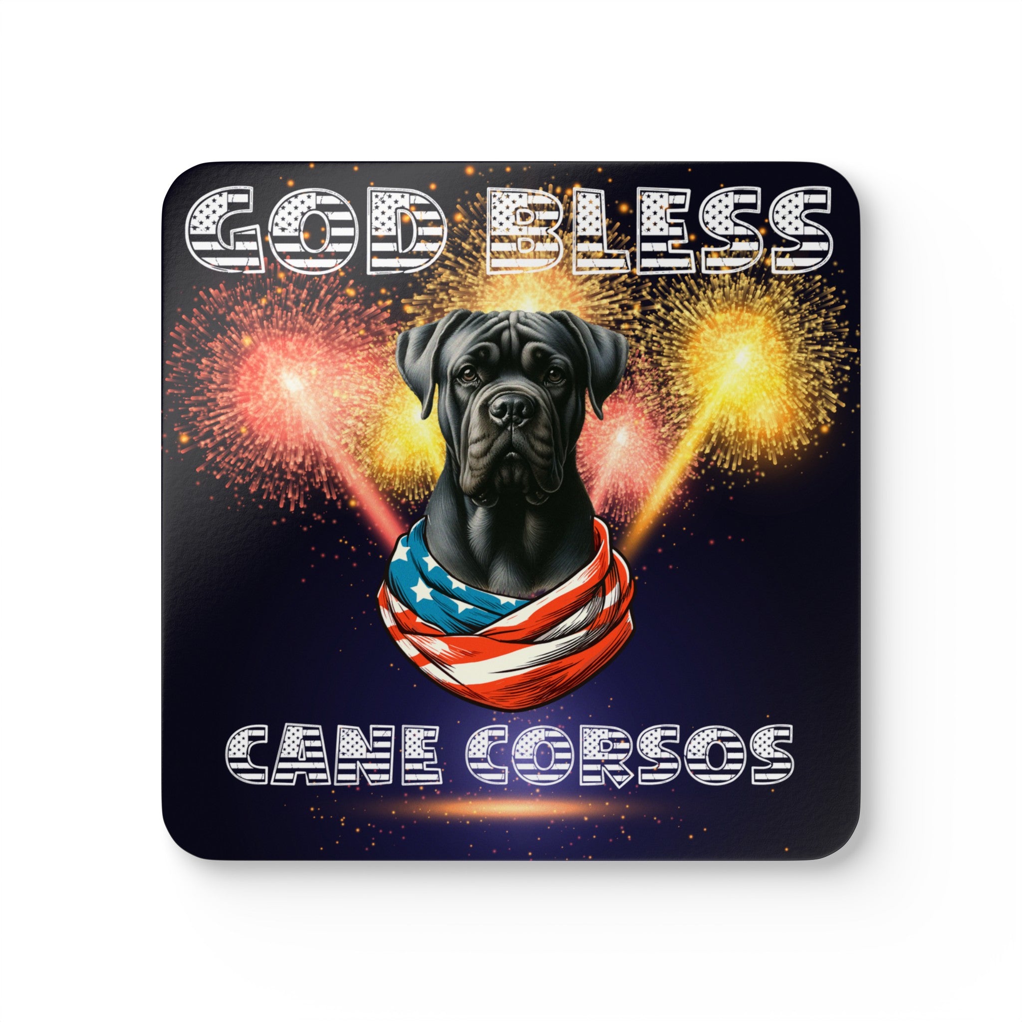 God Bless Cane Corso Patriotic Corkwood Coaster Set | Set of 4