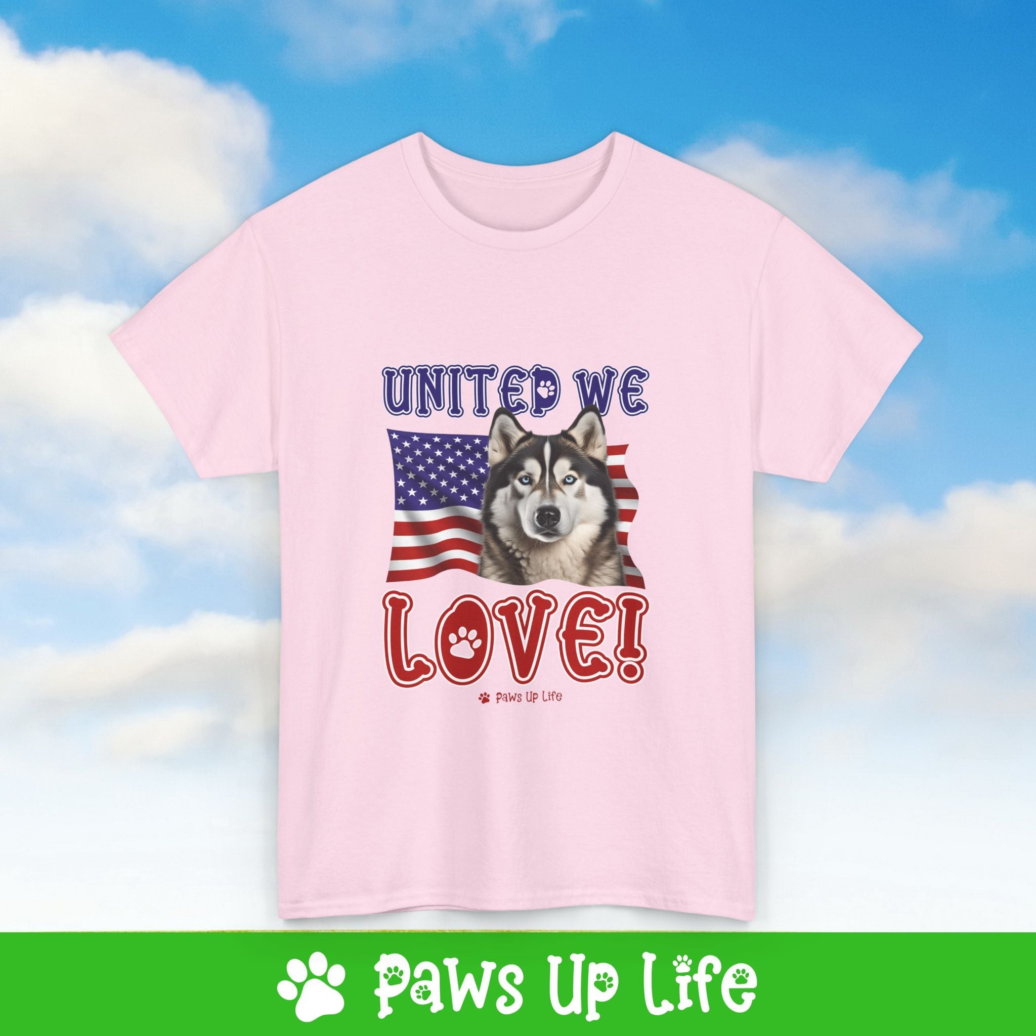 Alaskan Malamute Dog United We Love Dog Tee, Shirt, Unisex Pet Lover Gift, Dog Mom Dad Tshirt, Animal Rescue Advocate, Cute Puppy Graphic Top Classic Collar | Paws Up Life, LLC