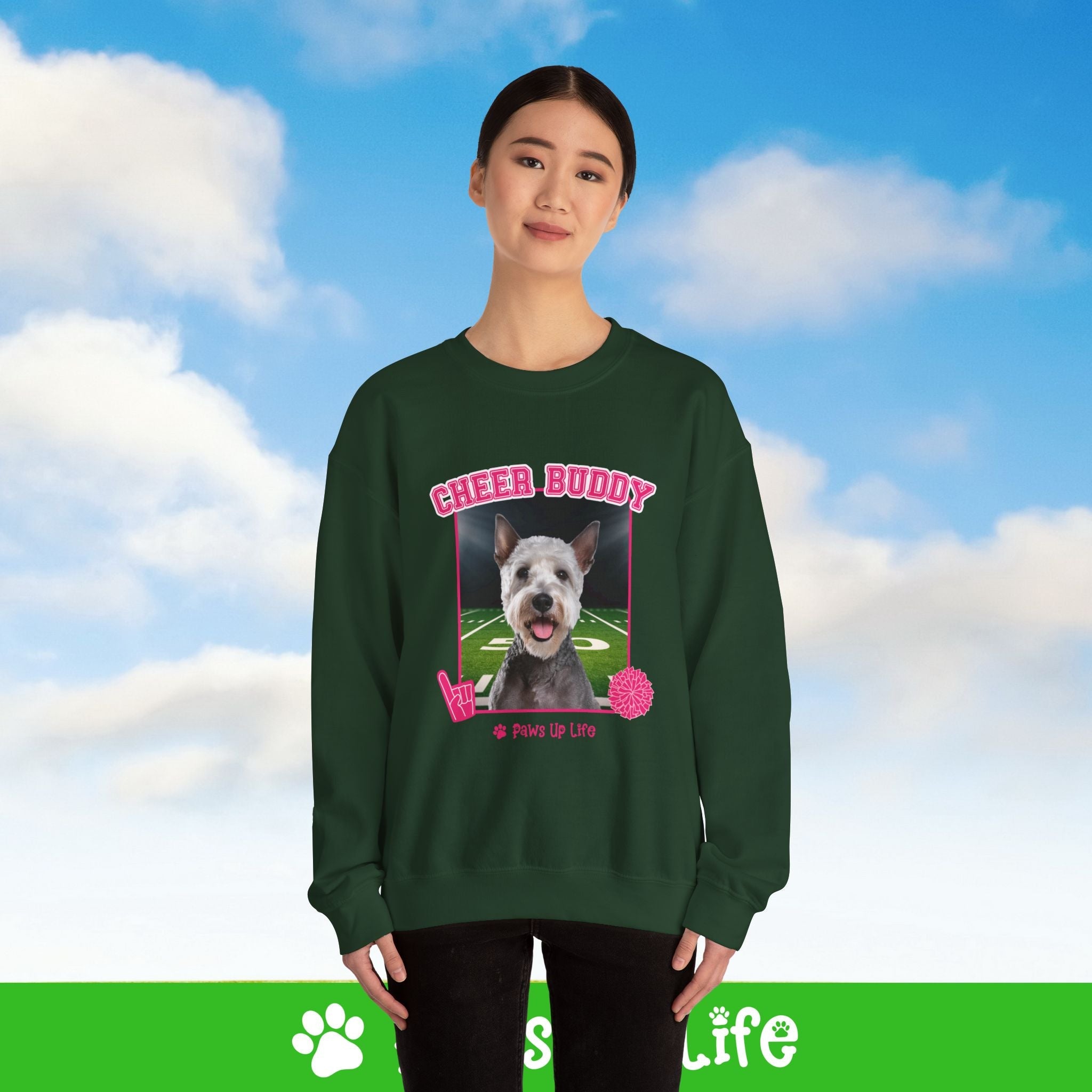 Bedington Terrier Cheer Buddy Cheerleading Dog Crewneck Sweatshirt, Unisex Gift for Animal Lovers, Dog Mom Dad Sweatshirt, Cute Dog Lover Apparel, Fun Pet | Paws Up Life, LLC