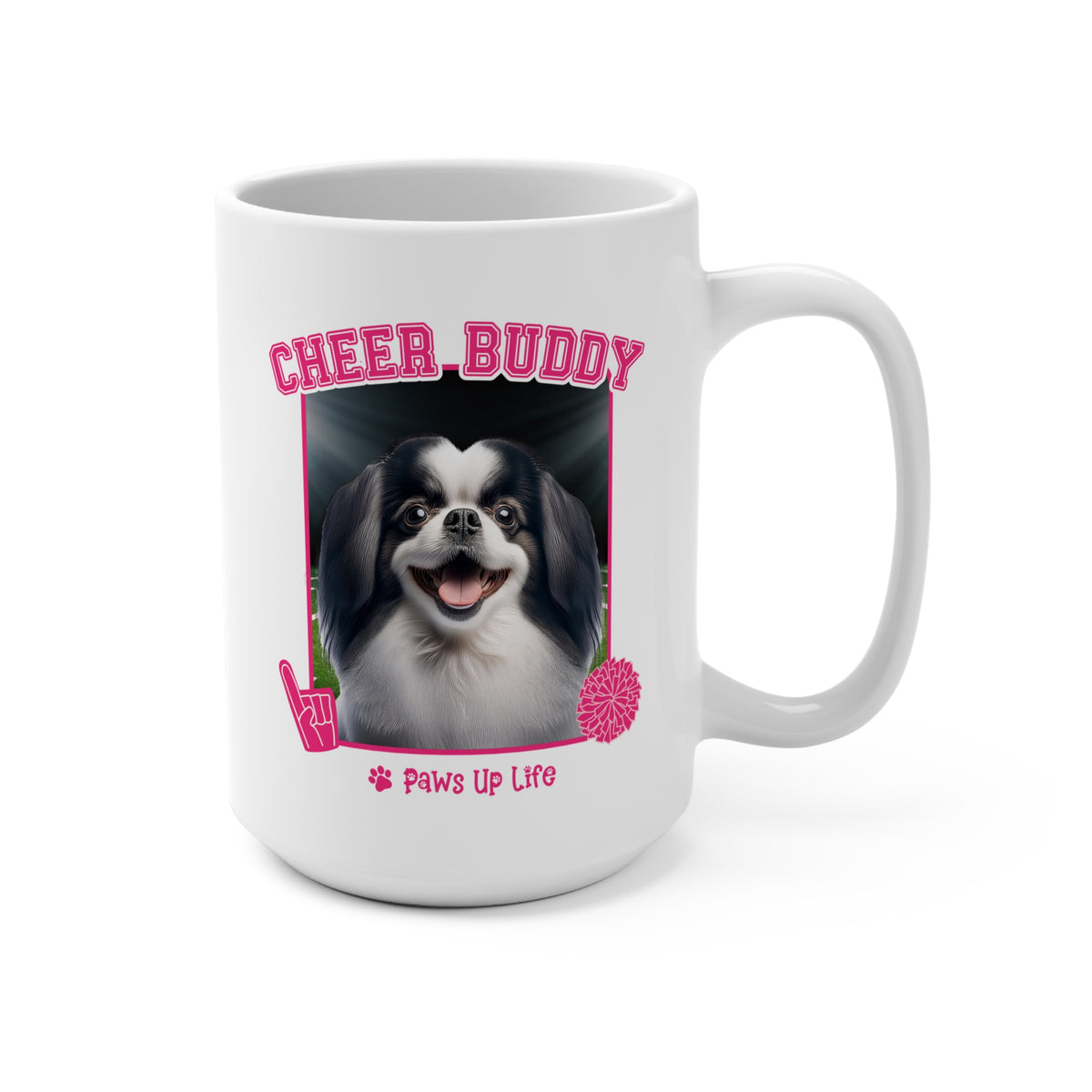 Japanese Chin Football Cheer Buddy Cheerleading Dog 15oz Large Coffee Mug Ceramic Drinkware Tea Washable | Paws Up Life, LLC