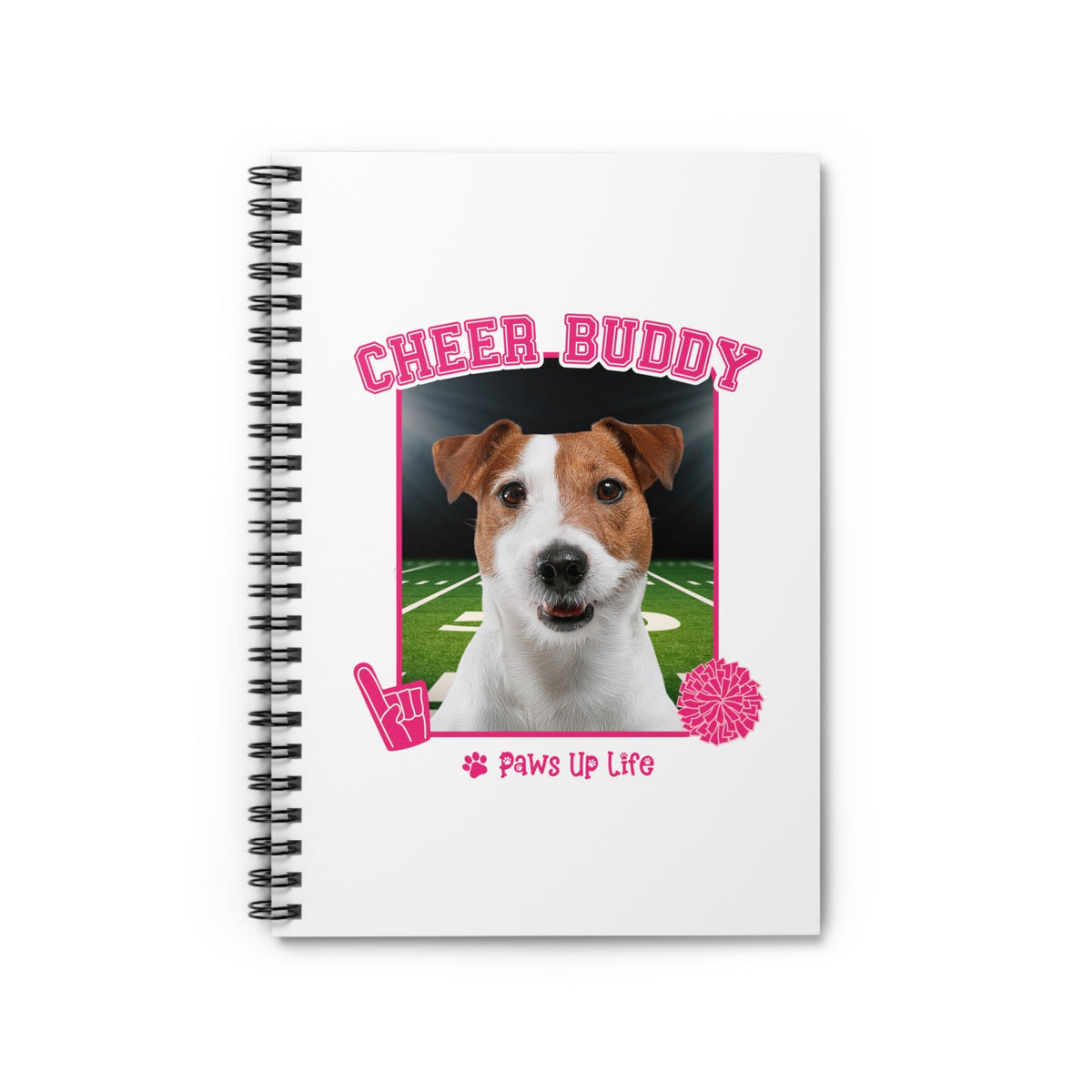 White Russell Terrier Football Cheer Buddy Cheerleading Dog Spiral Notebook for Office and Home - Ruled Line | Paws Up Life, LLC