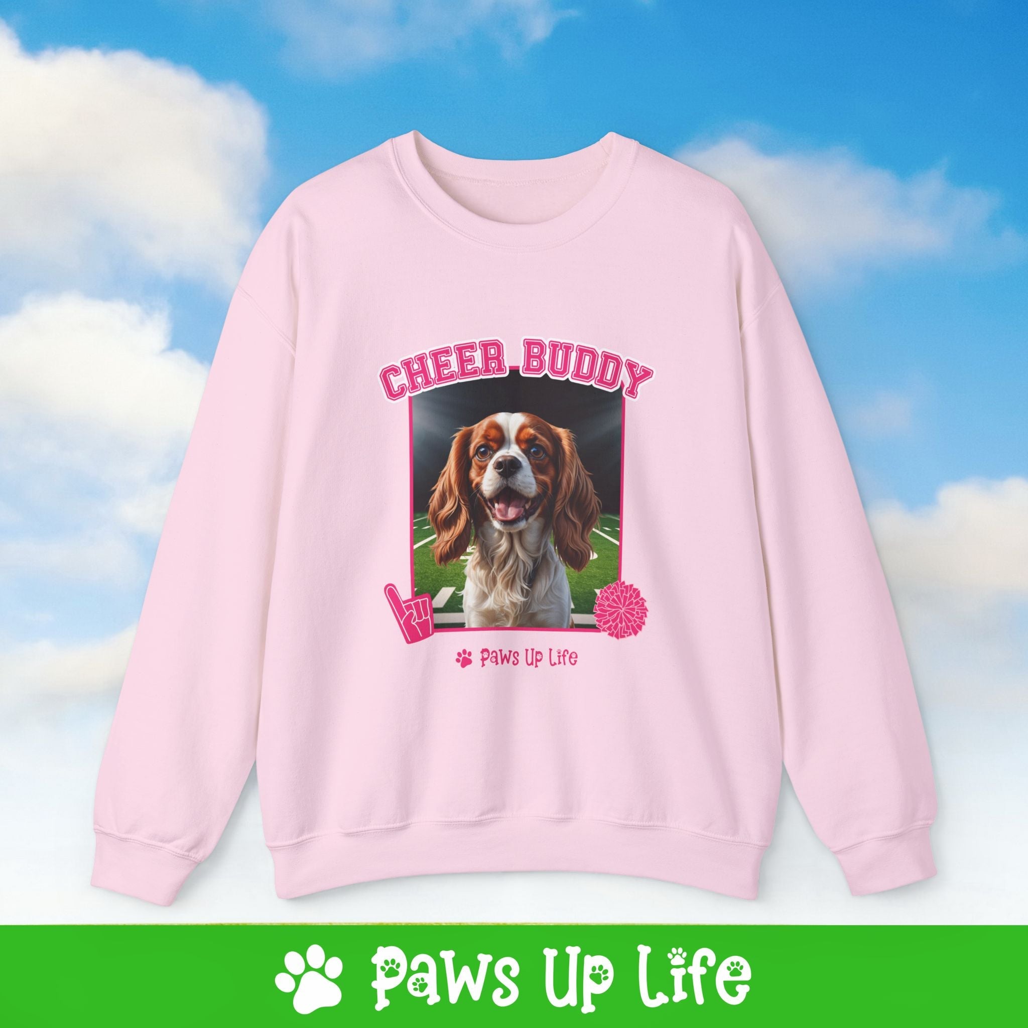 Cavalier King Charles Spaniel Football Cheer Buddy Cheerleading Dog Crewneck Sweatshirt, Unisex Gift for Animal Lovers, Dog Mom Dad Sweatshirt, Cute Dog Lover Apparel, Fun Pet | Paws Up Life, LLC