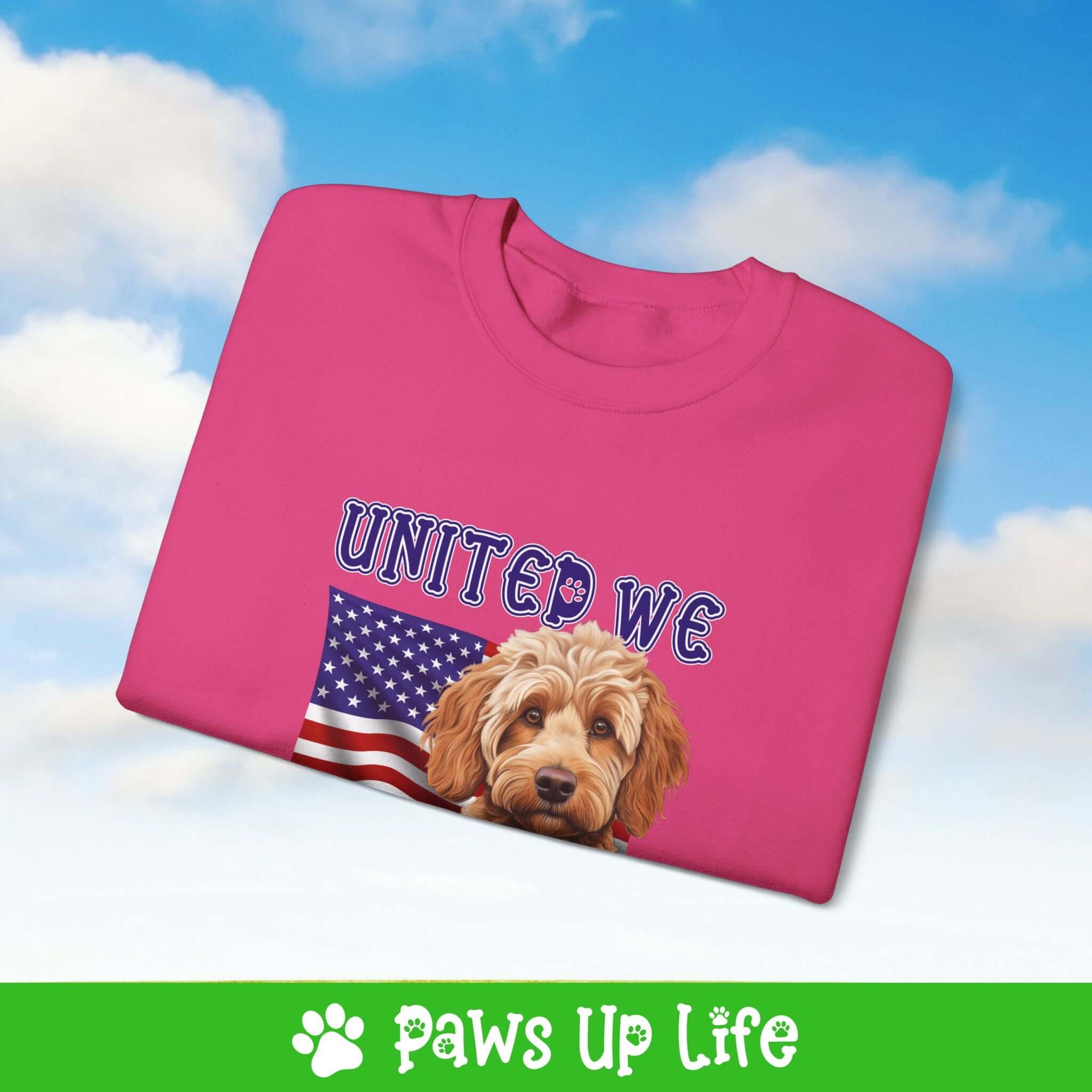 "United We Love" Spoodle Dog Crewneck Sweatshirt – Patriotic Dog Lover Gift, Unisex Apparel for Proud Dog Moms & Dads