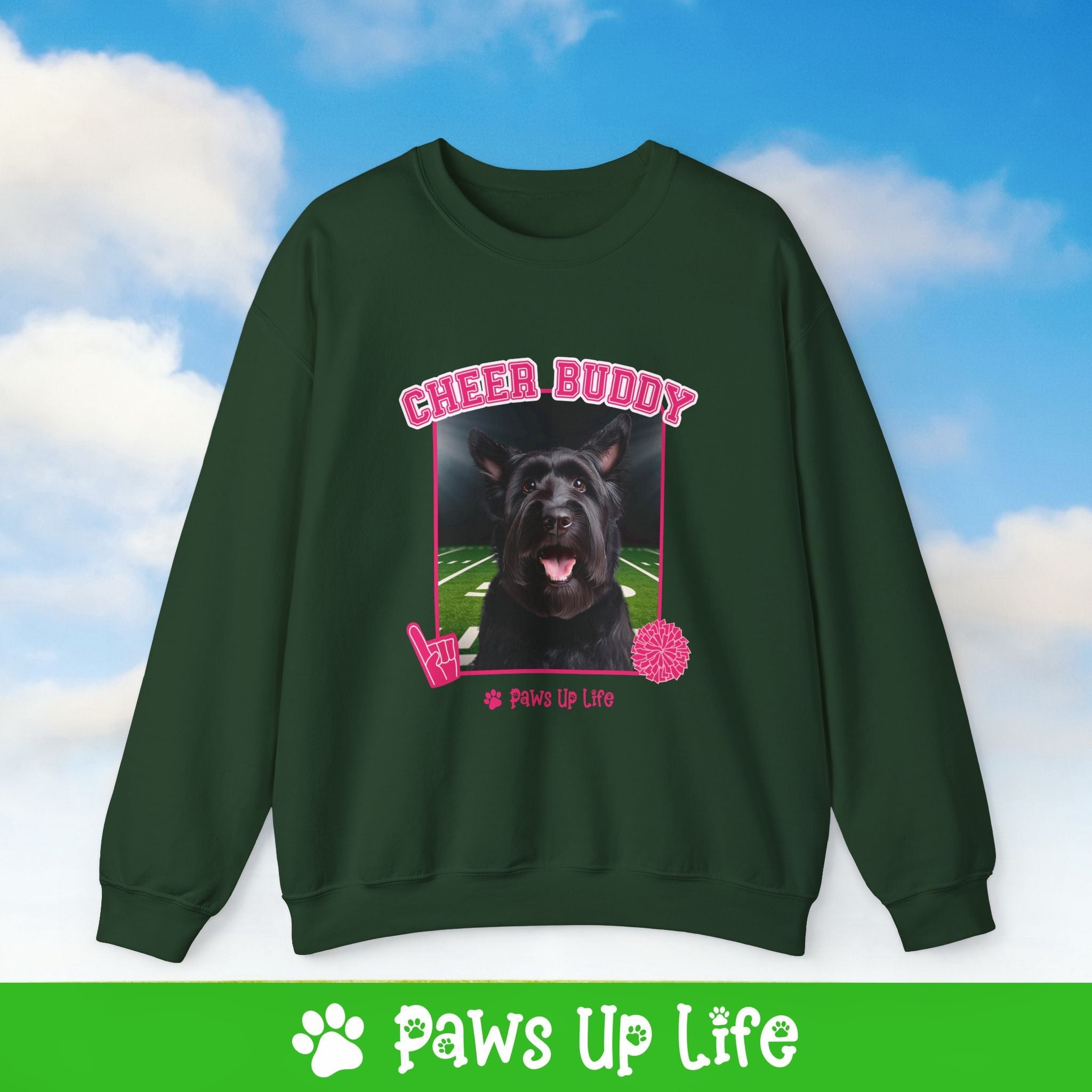 Black Russian Terrier Football Cheer Buddy Cheerleading Dog Crewneck Sweatshirt, Unisex Gift for Animal Lovers, Dog Mom Dad Sweatshirt, Cute Dog Lover Apparel, Fun Pet | Paws Up Life, LLC