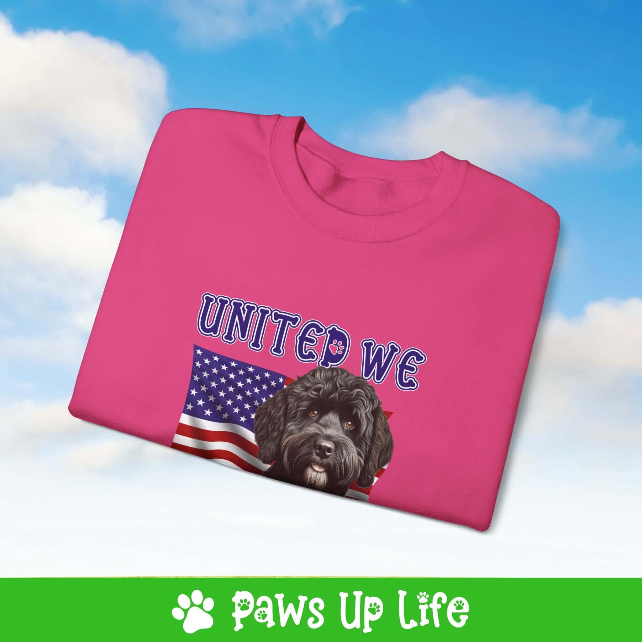 "United We Love" Portuguese Water Dog Dog Crewneck Sweatshirt – Patriotic Dog Lover Gift, Unisex Apparel for Proud Dog Moms & Dads