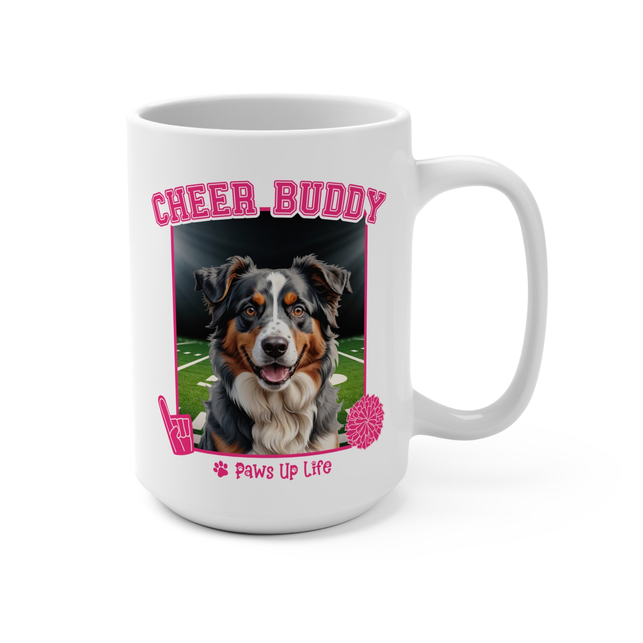 Australian Shepherd Cheer Buddy Cheerleading Dog 15oz Large Coffee Mug Ceramic Drinkware Tea Washable | Paws Up Life, LLC