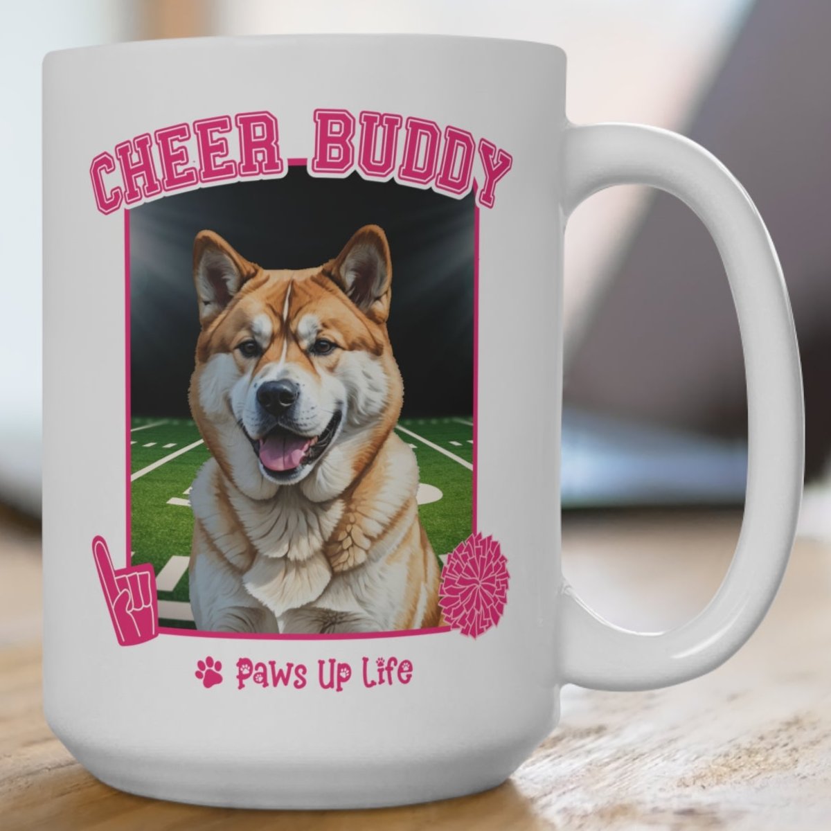 Akita Dog Cheer Buddy Cheerleader 15oz Large Coffee Mug Ceramic Drinkware Tea Washable Printed Reusable | Paws Up Life, LLC