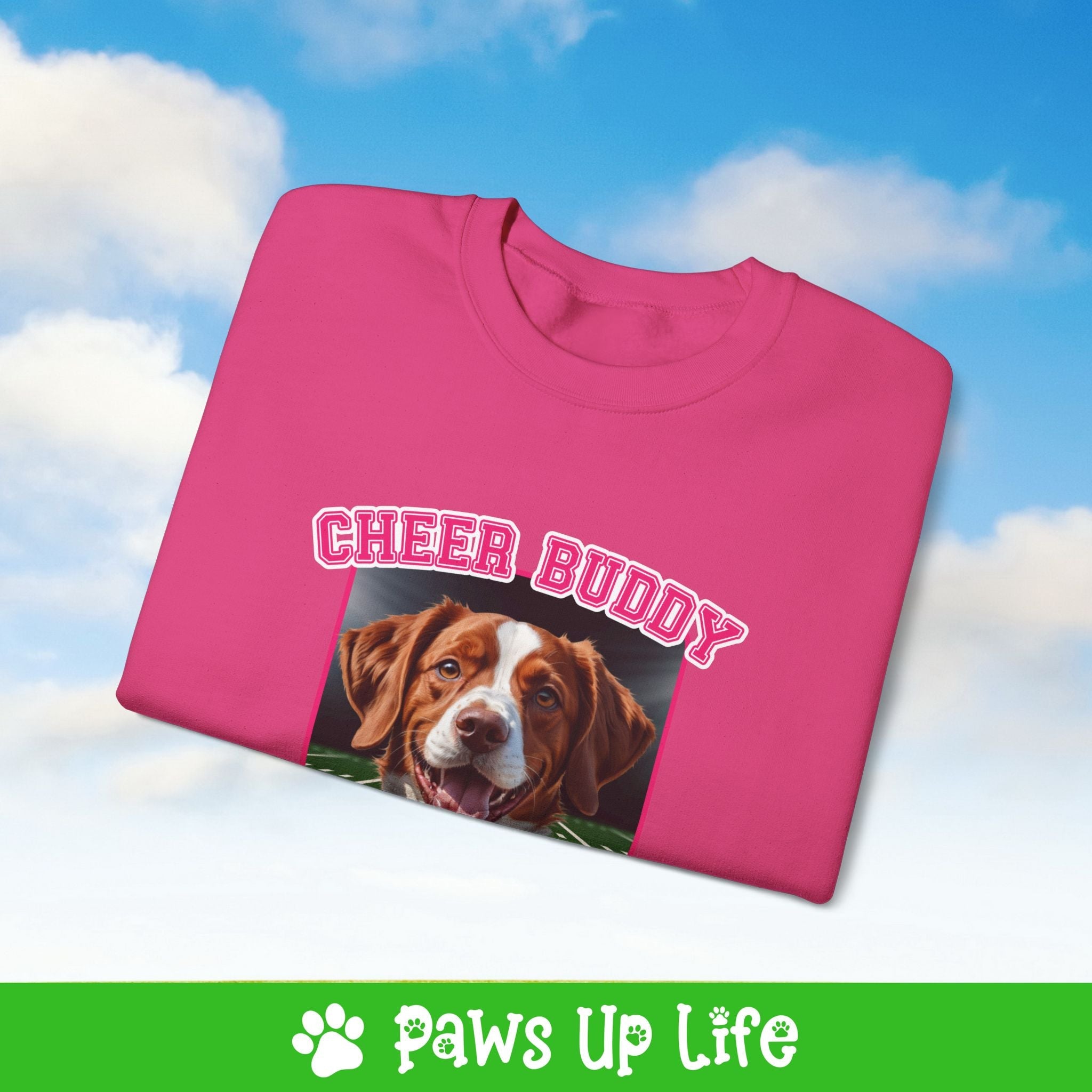 Brittany Football Cheer Buddy Cheerleading Dog Crewneck Sweatshirt, Unisex Gift for Animal Lovers, Dog Mom Dad Sweatshirt, Cute Dog Lover Apparel, Fun Pet | Paws Up Life, LLC