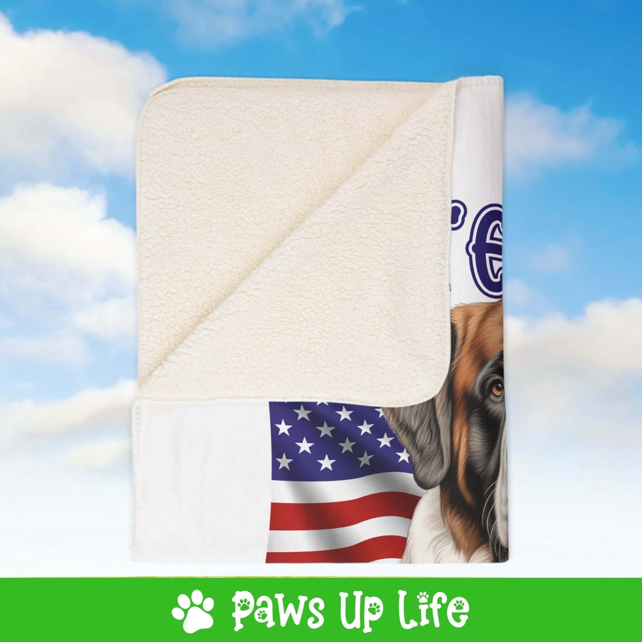 "United We Love" St. Bernard Patriotic Fleece Sherpa Blanket - Perfect for Snuggling and Cozy Napping | Paws Up Life, LLC