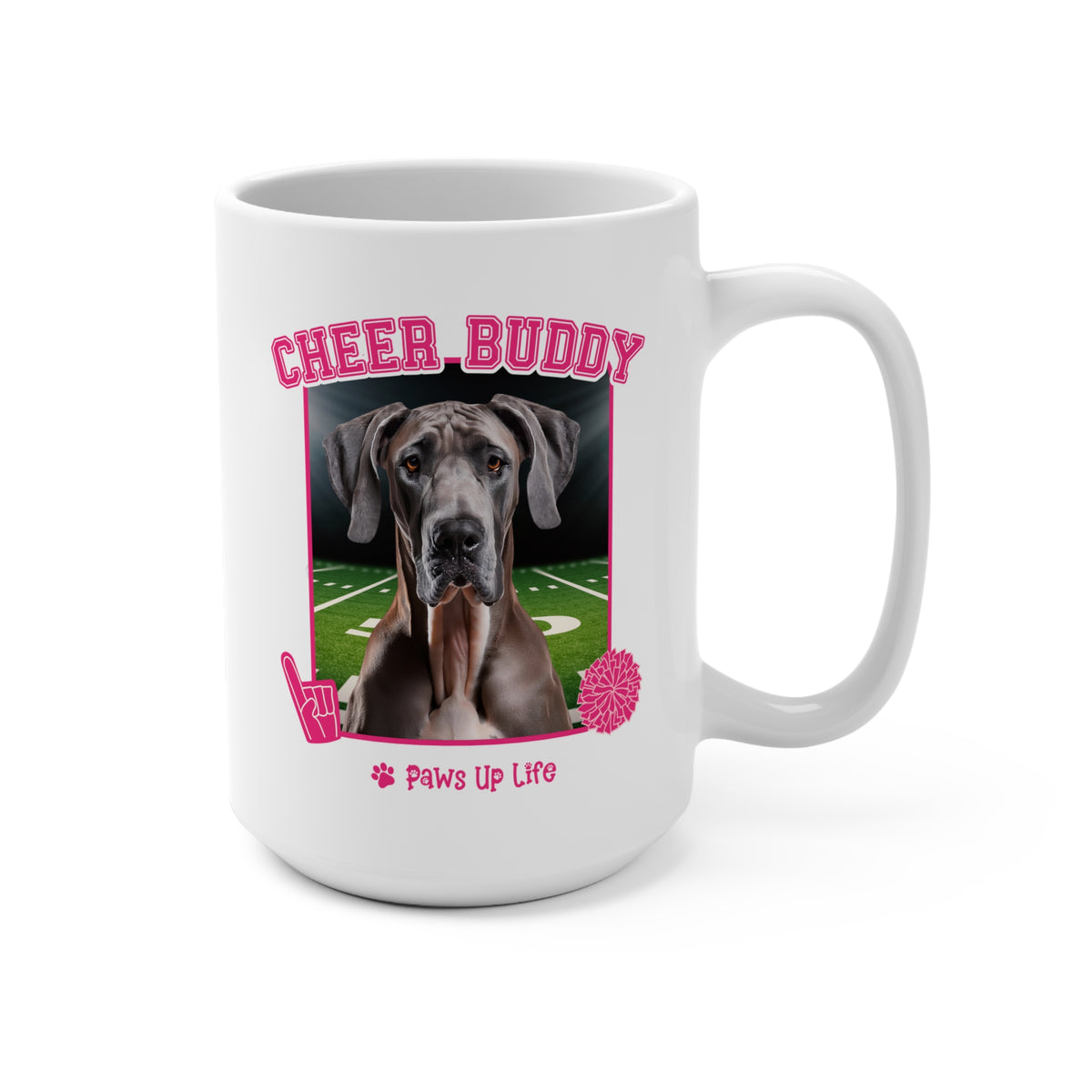 Great Dane Football Cheer Buddy Cheerleading Dog 15oz Large Coffee Mug Ceramic Drinkware Tea Washable | Paws Up Life, LLC