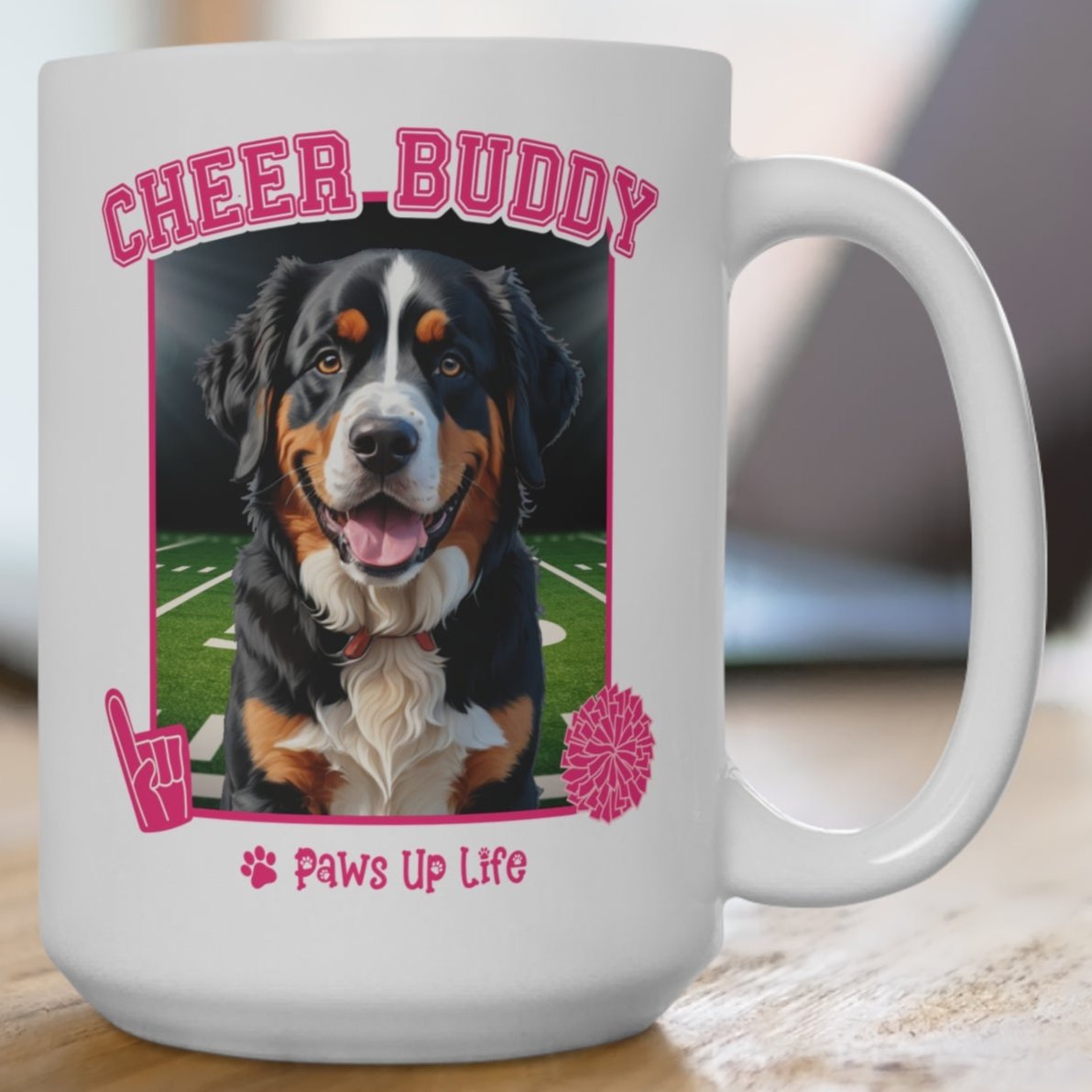 Bernese Mountain Dog Football Cheer Buddy Cheerleading Dog 15oz Large Coffee Mug Ceramic Drinkware Tea Washable | Paws Up Life, LLC