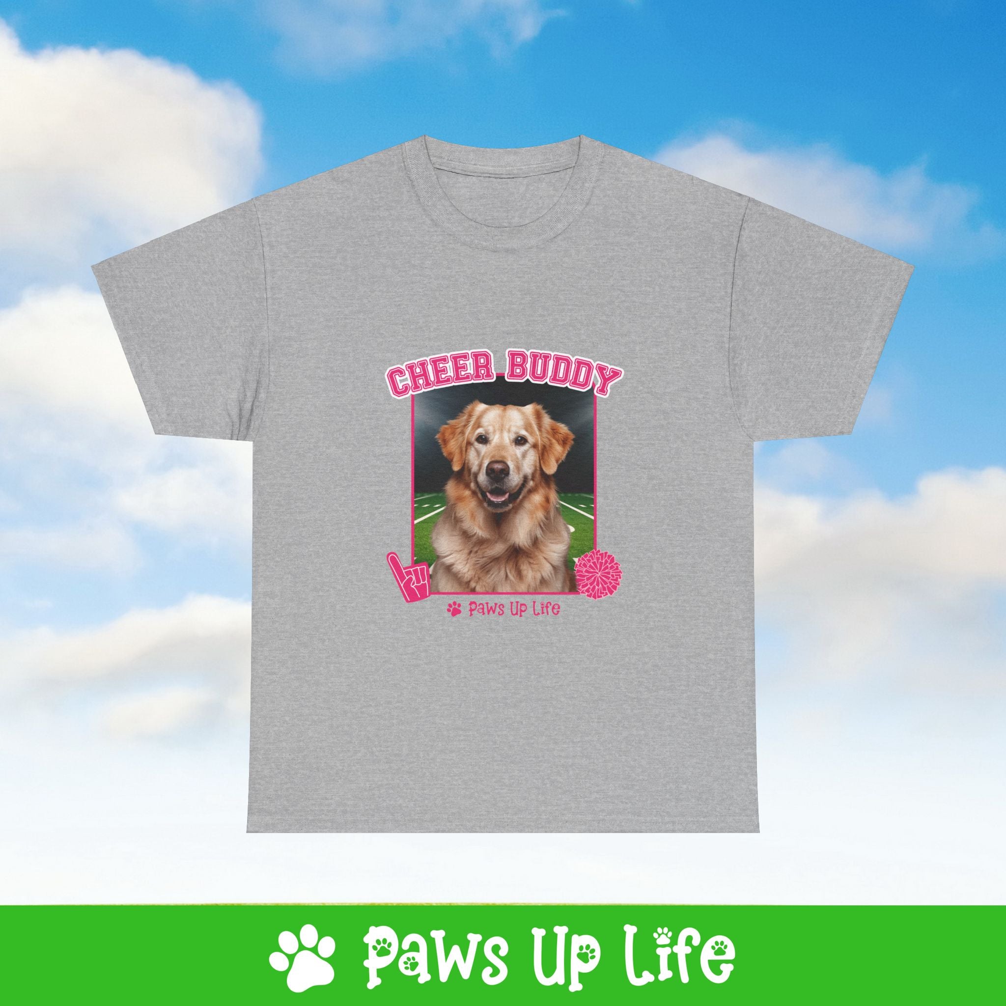 Golden Retriever Football Cheer Buddy Cheerleading Dog Tee, Shirt, Unisex Pet Lover Gift, Dog Mom Dad Tshirt, Animal Rescue Advocate, Cute Puppy Graphic Top Classic Collar | Paws Up Life, LLC