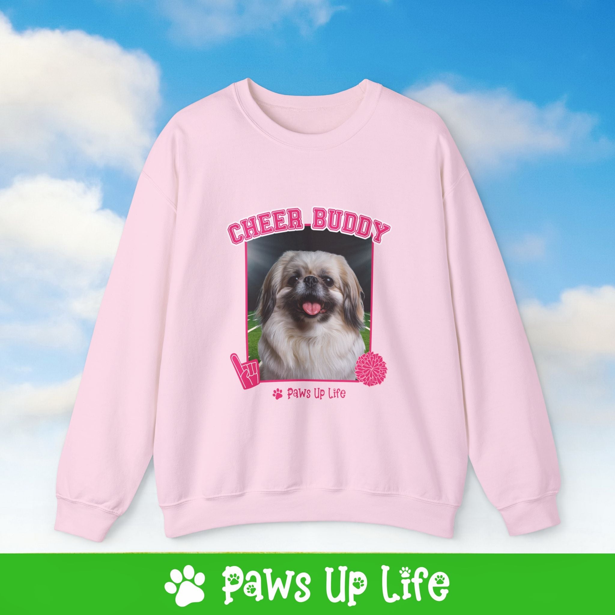 Pekinese Football Cheer Buddy Cheerleading Dog Crewneck Sweatshirt, Unisex Gift for Animal Lovers, Dog Mom Dad Sweatshirt, Cute Dog Lover Apparel, Fun Pet | Paws Up Life, LLC