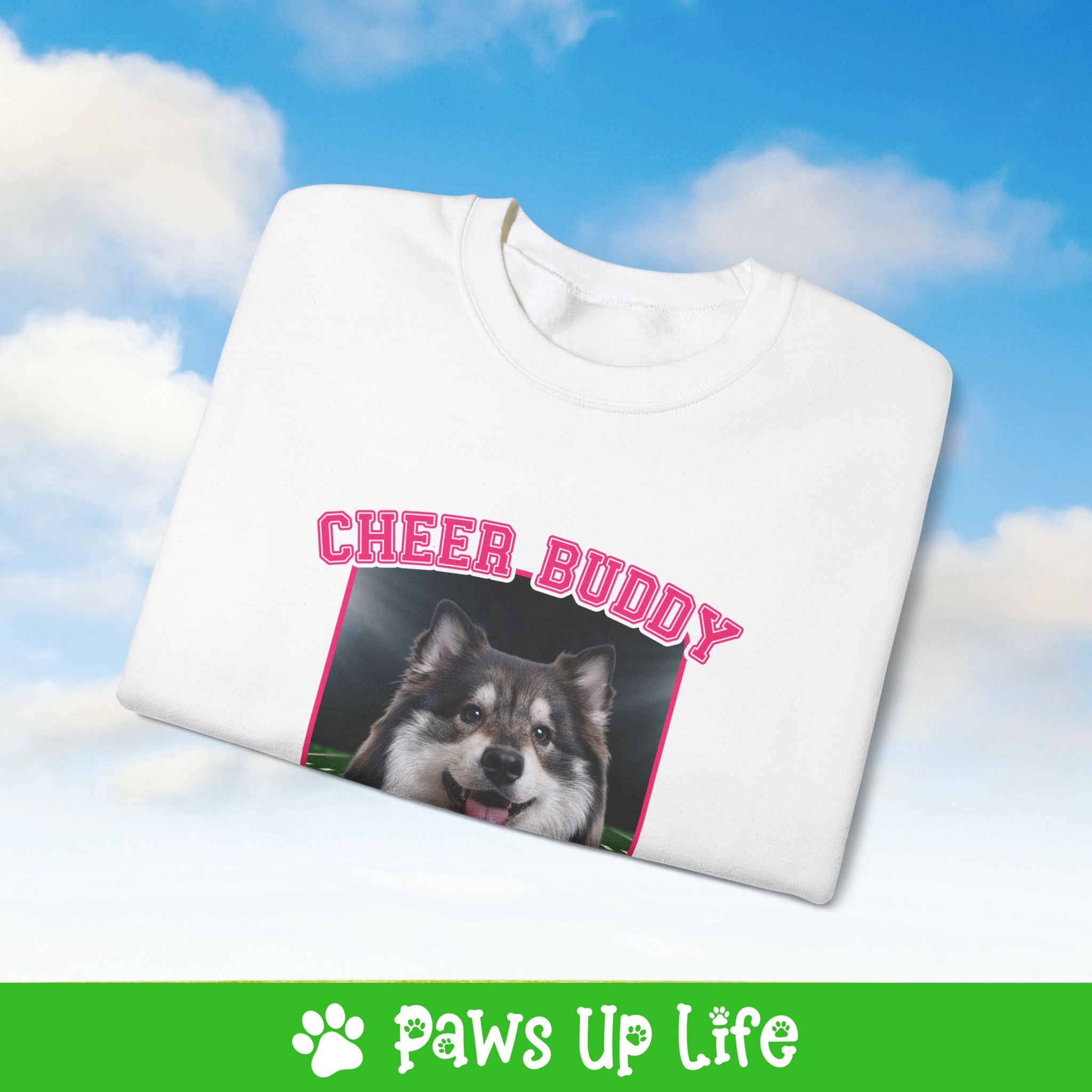 Finnish Lapphund Football Cheer Buddy Cheerleading Dog Crewneck Sweatshirt, Unisex Gift for Animal Lovers, Dog Mom Dad Sweatshirt, Cute Dog Lover Apparel, Fun Pet | Paws Up Life, LLC