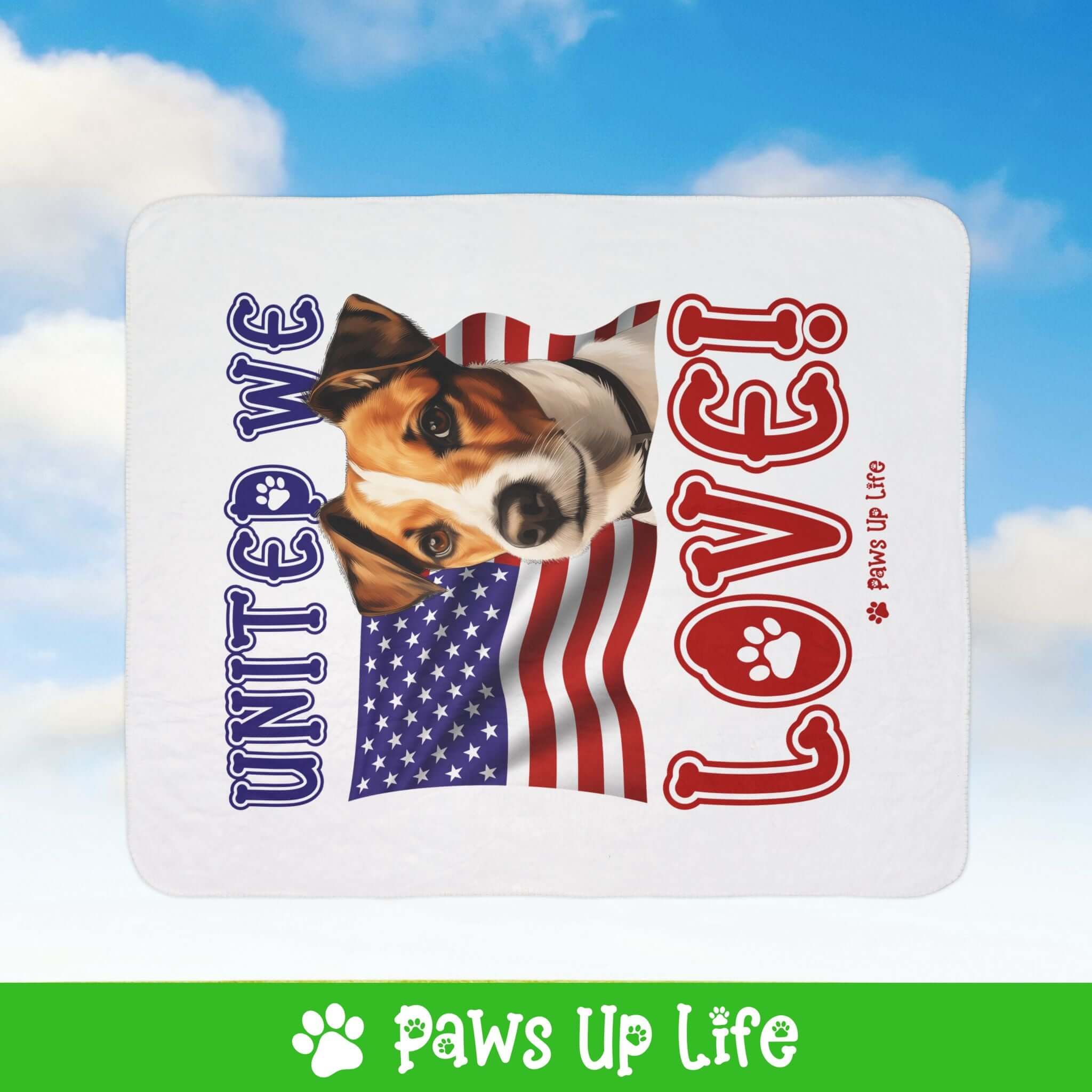 "United We Love" Russell Terrier Patriotic Fleece Sherpa Blanket - Perfect for Snuggling and Cozy Napping | Paws Up Life, LLC