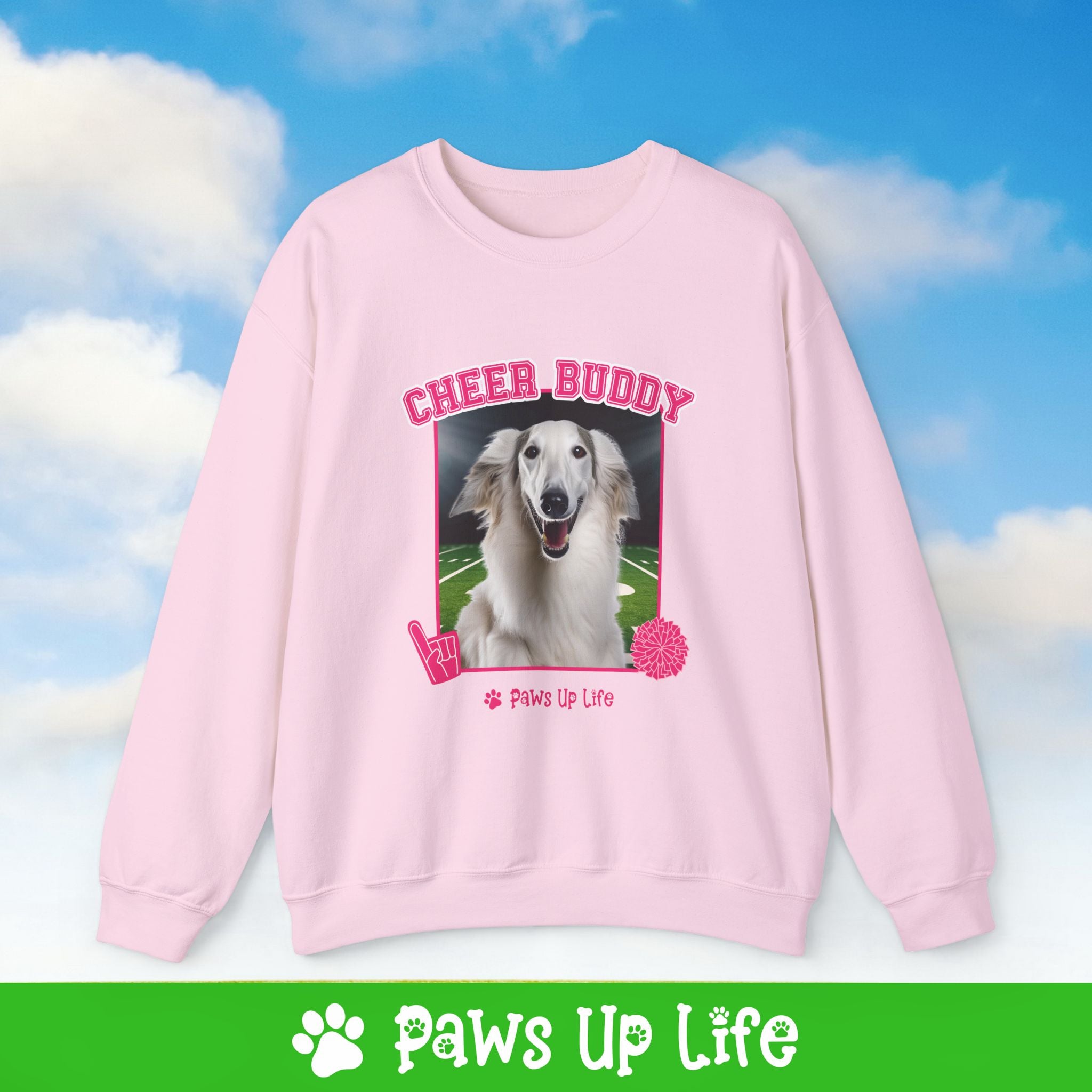 Borzoi Football Cheer Buddy Cheerleading Dog Crewneck Sweatshirt, Unisex Gift for Animal Lovers, Dog Mom Dad Sweatshirt, Cute Dog Lover Apparel, Fun Pet | Paws Up Life, LLC