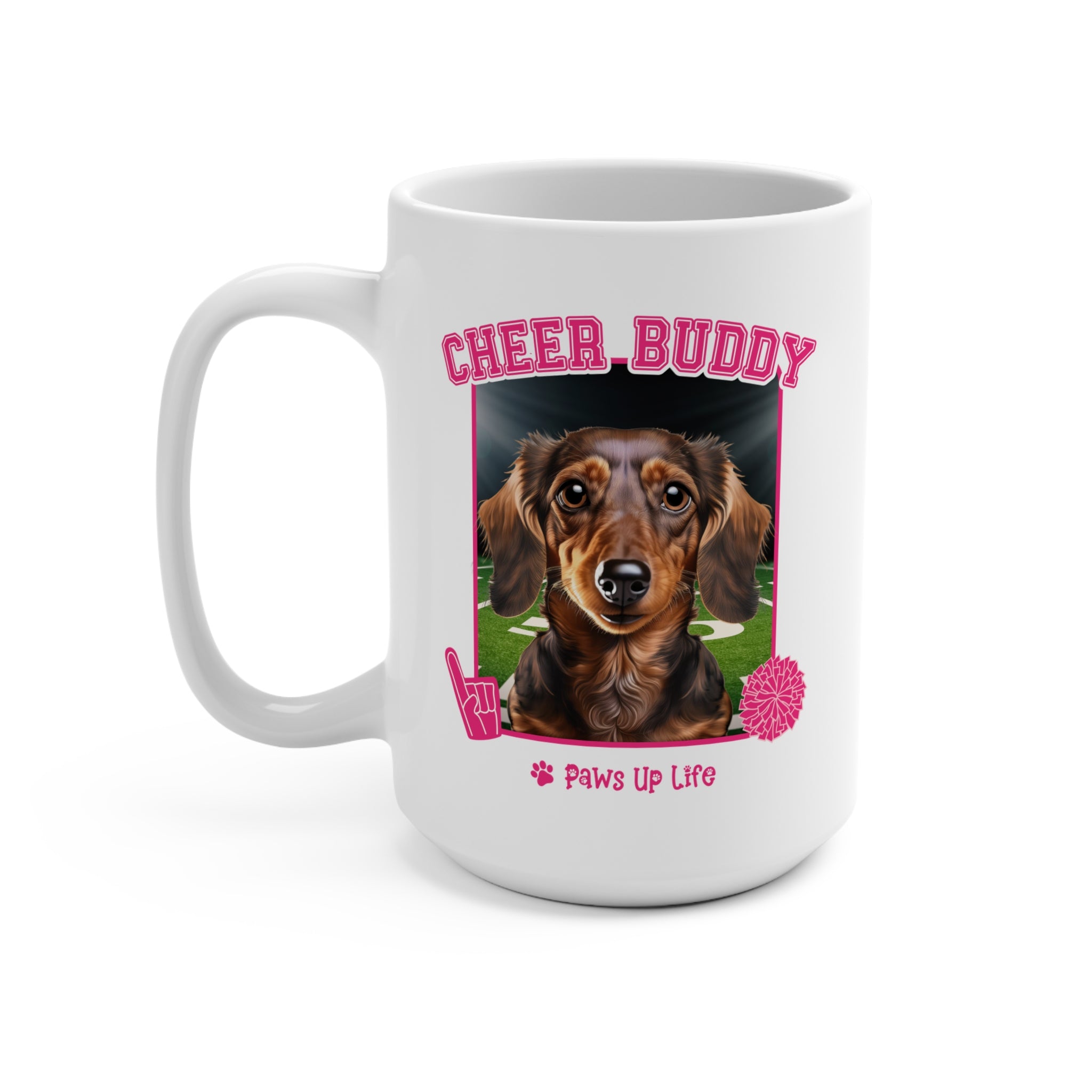 Dachshund Football Cheer Buddy Cheerleading Dog 15oz Large Coffee Mug Ceramic Drinkware Tea Washable | Paws Up Life, LLC