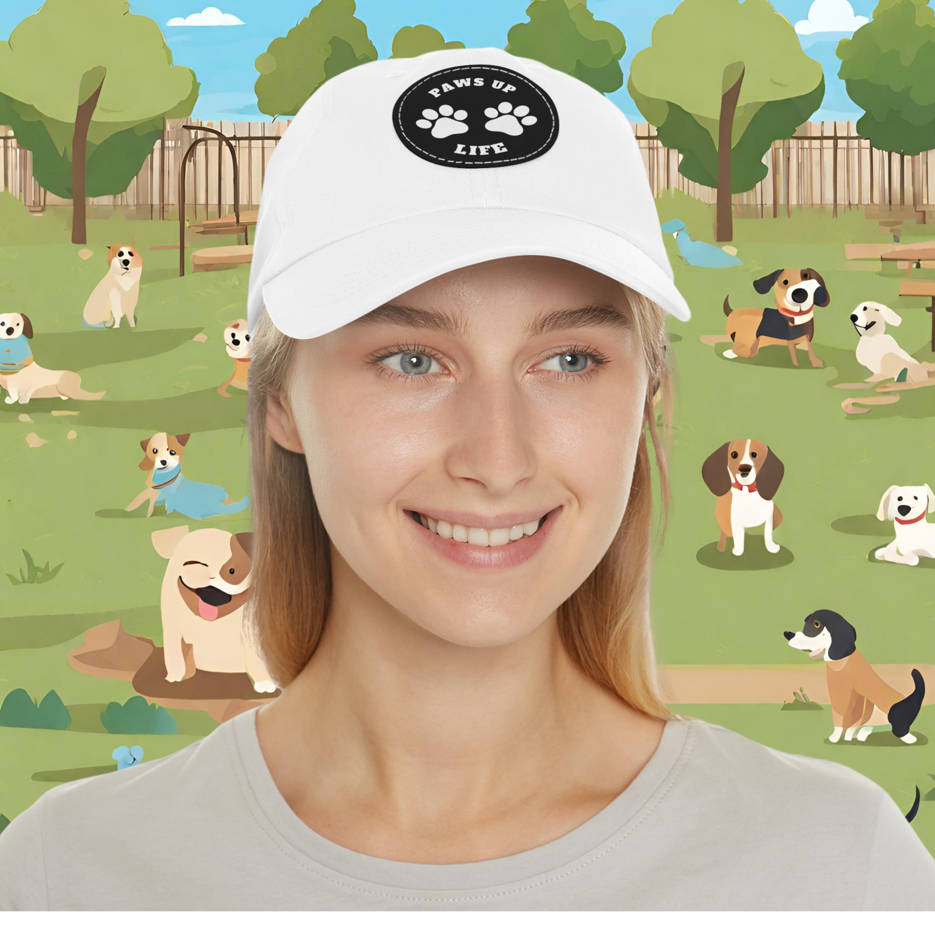 Paws Up Life Logo Dog Mom or Dad Hat with Leather Patch (Round) Show Your Dog Dad Pride with this Stylish Hat Featuring a Leather Patch. Crafted for Comfort and Durability, It's The Perfect Accessory For Canine Enthusiasts Who Appreciate Quality and Style