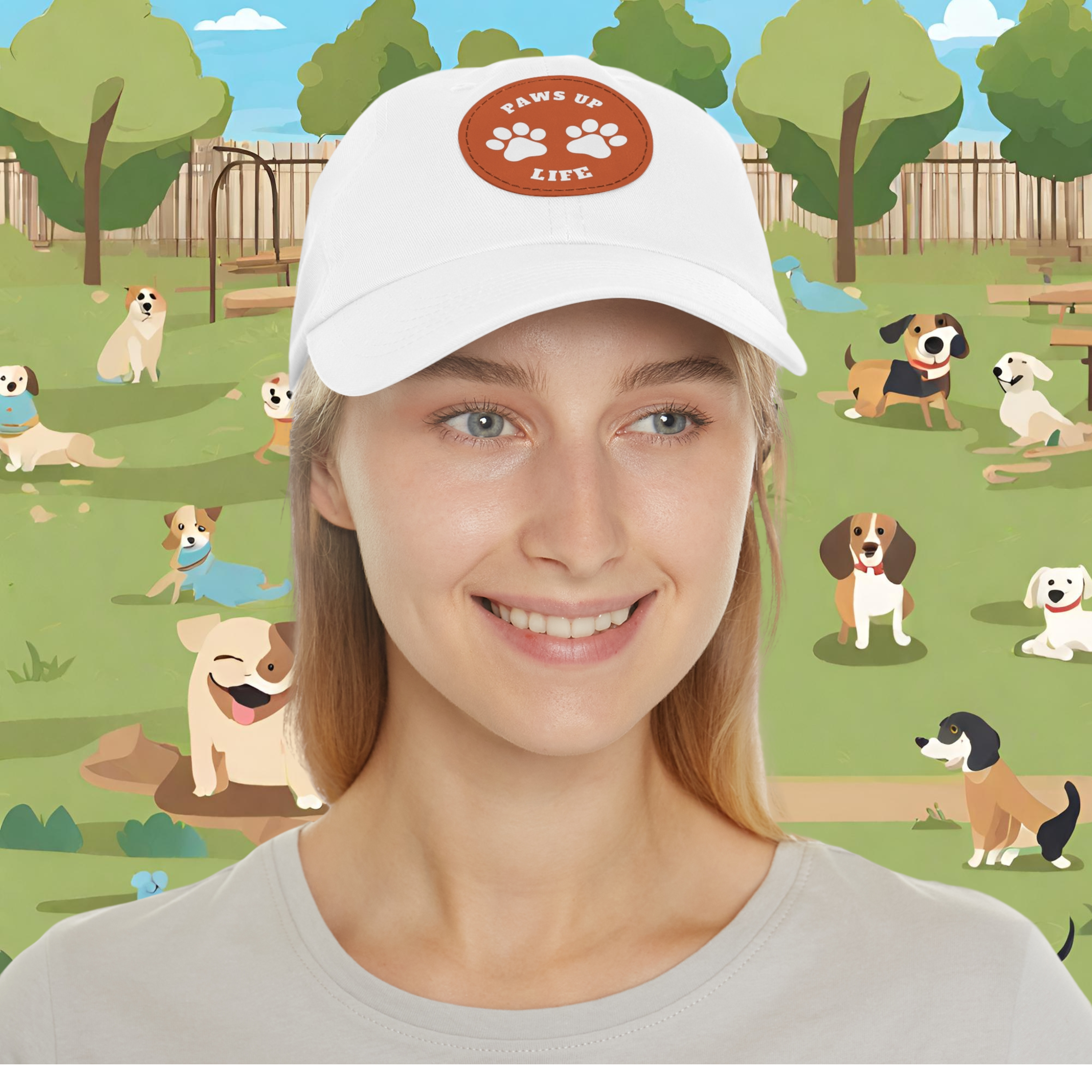 Paws Up Life Logo Dog Mom or Dad Hat with Leather Patch (Round) Show Your Dog Dad Pride with this Stylish Hat Featuring a Leather Patch. Crafted for Comfort and Durability, It's The Perfect Accessory For Canine Enthusiasts Who Appreciate Quality and Style