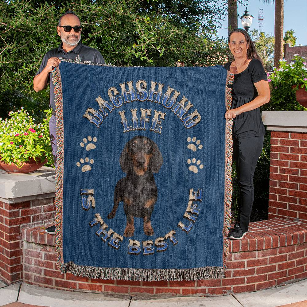 Dachshund Heirloom Blue Blanket: Premium Quality Wiener Dog Throw, Gift For Her, Gift For Him, Birthday, Mother's Day, Father's Day, Christmas